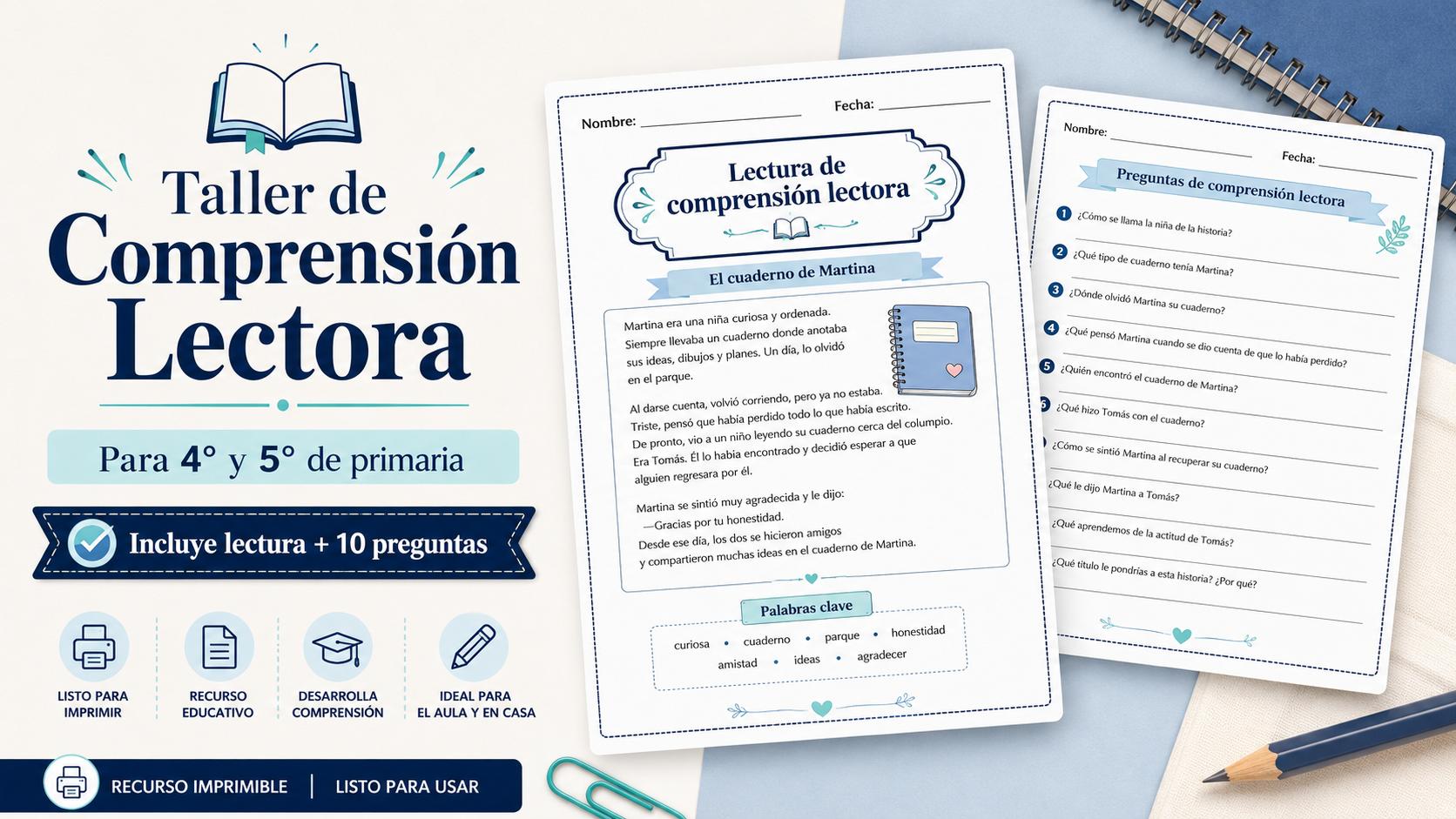 Lectura de Comprensión para 4° y 5° de Primaria con 10 Preguntas
