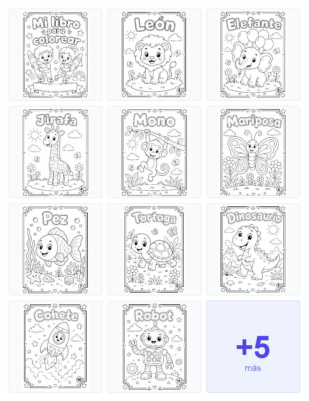 Libro para Colorear Infantil con Animales y Fantasía (15 Páginas)