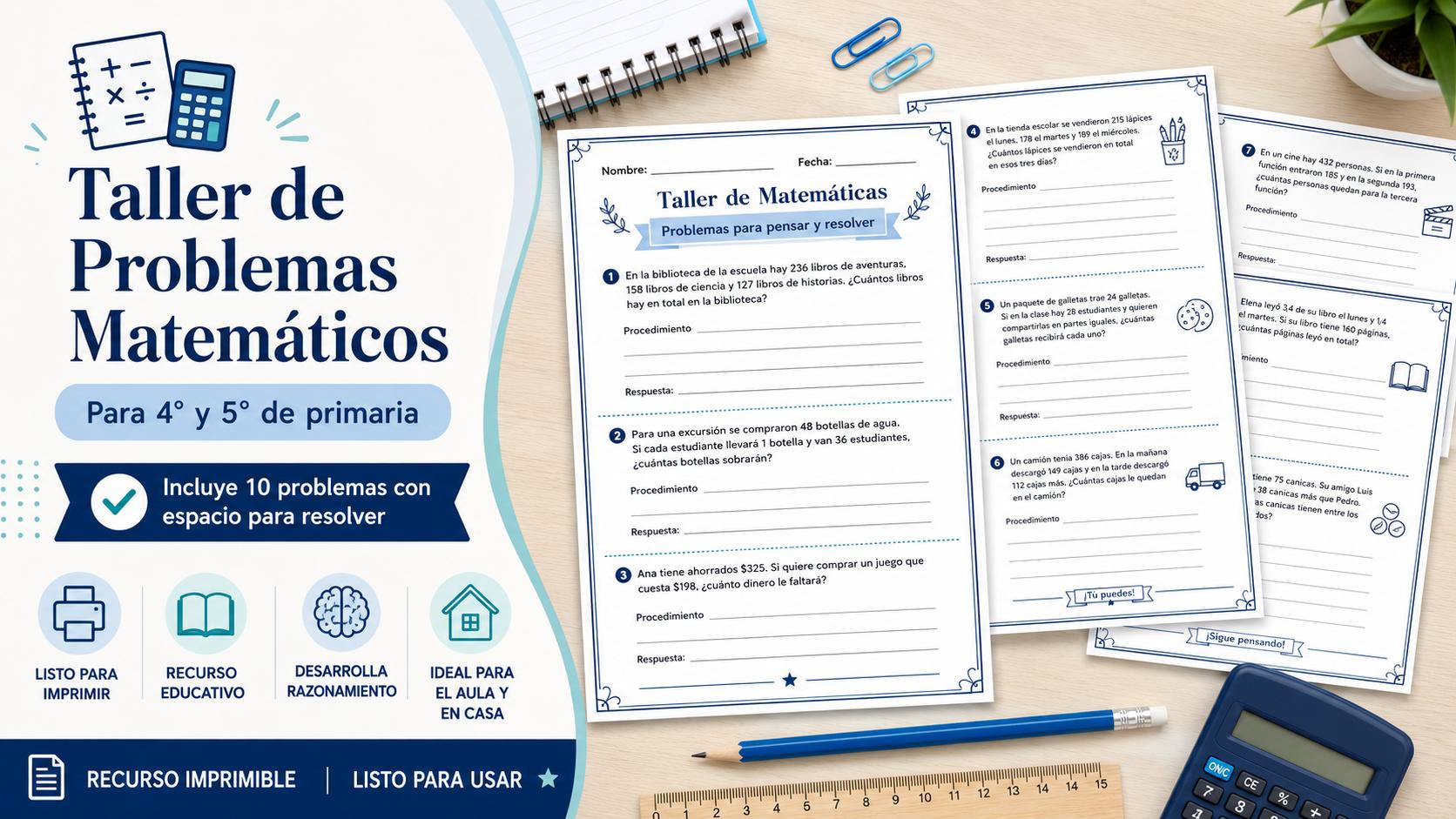 Taller de Problemas Matemáticos para 4° y 5° de Primaria con Ejercicios de Razonamiento