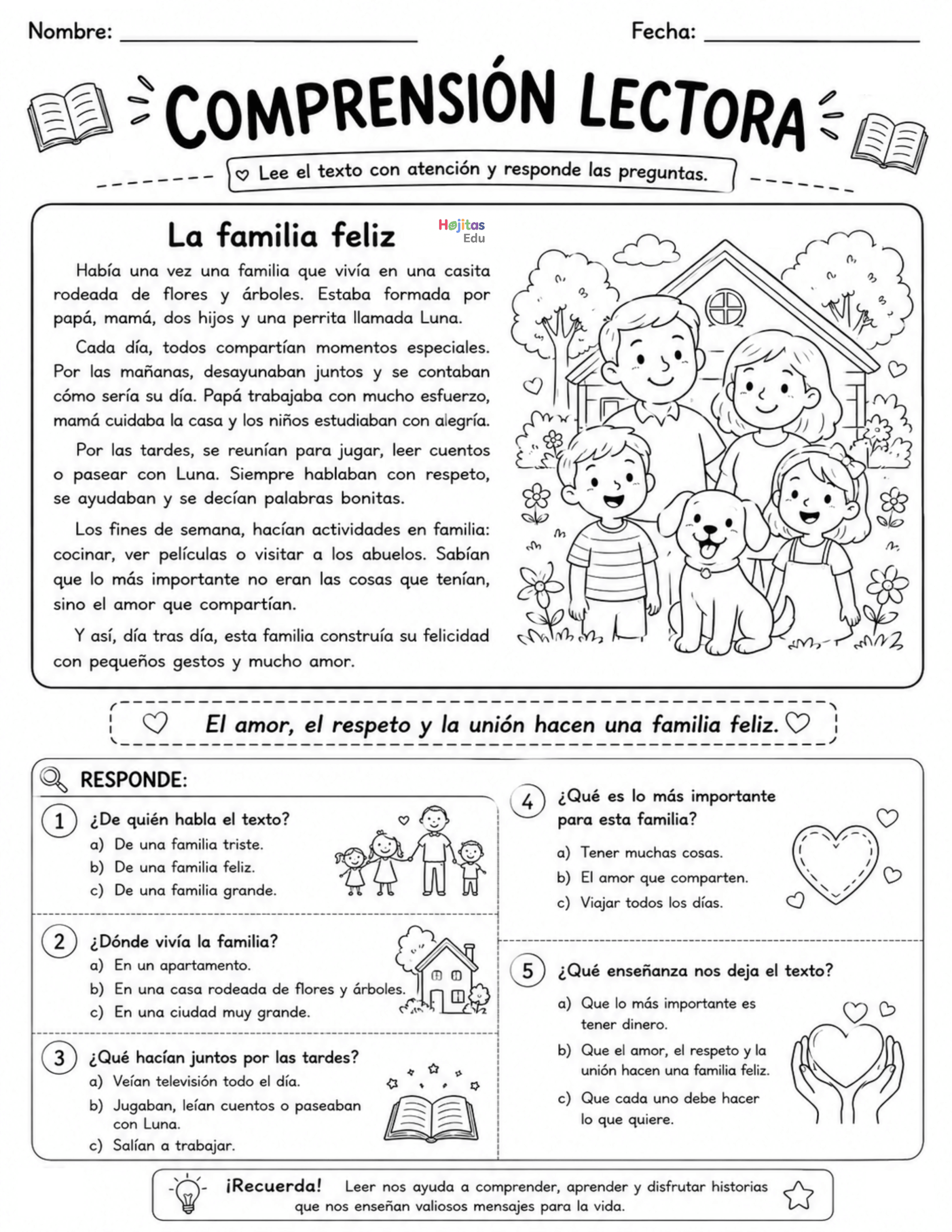 Comprensión Lectora: La Familia Feliz