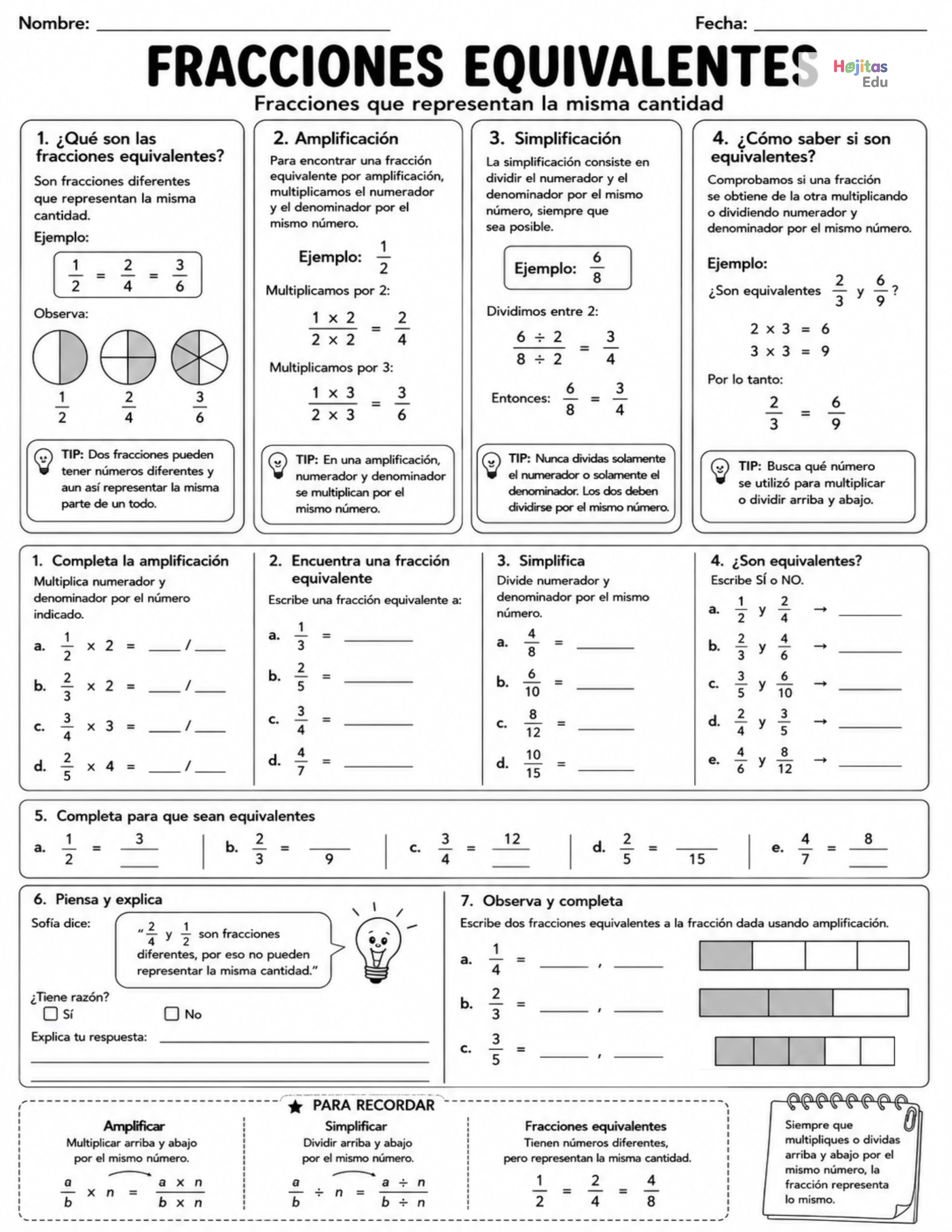 Fracciones equivalentes: amplificación y simplificación