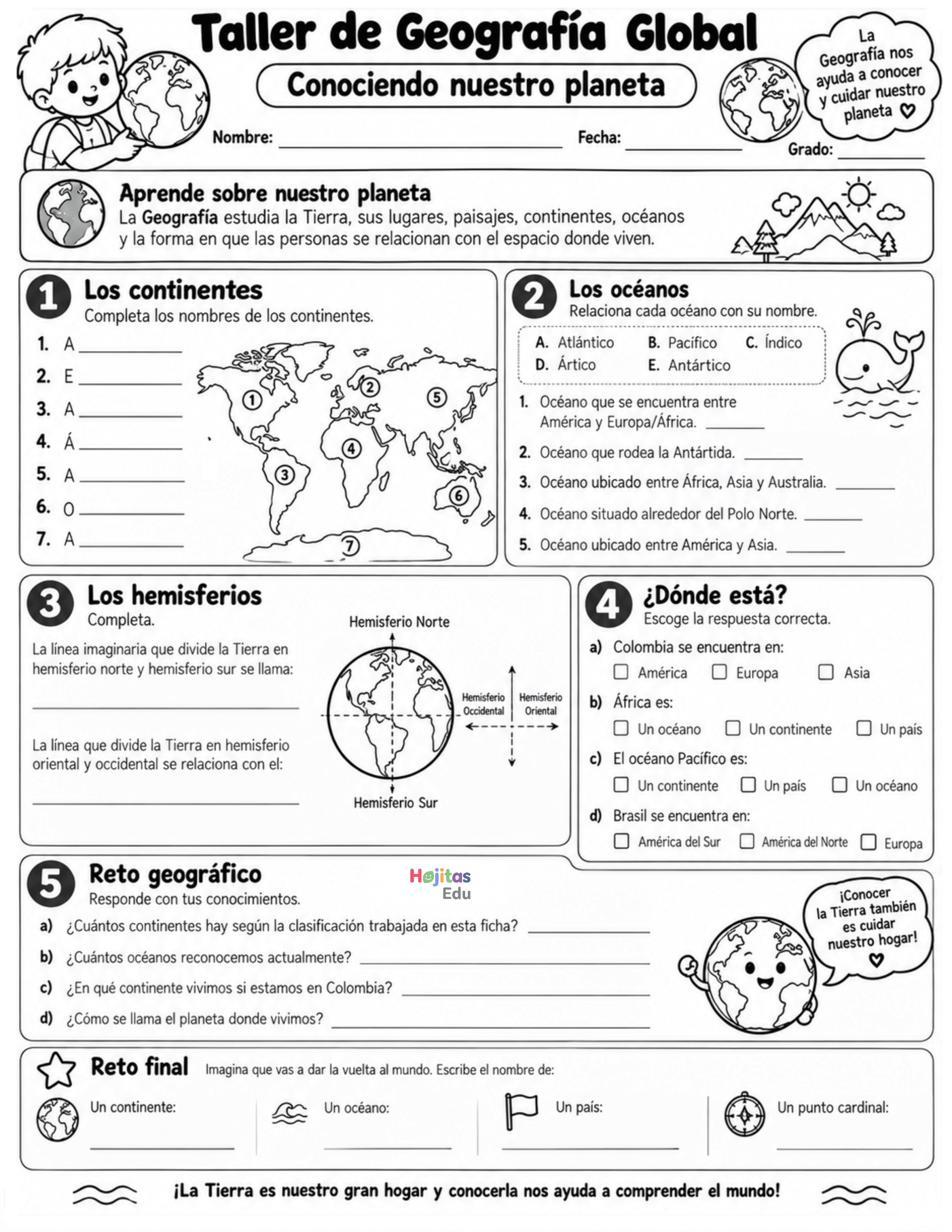 Taller de Geografía Global | Continentes, Océanos y Hemisferios