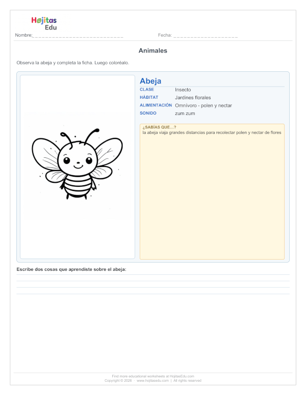 Ficha de la Abeja — Hábitat, Alimentación y Datos Curiosos