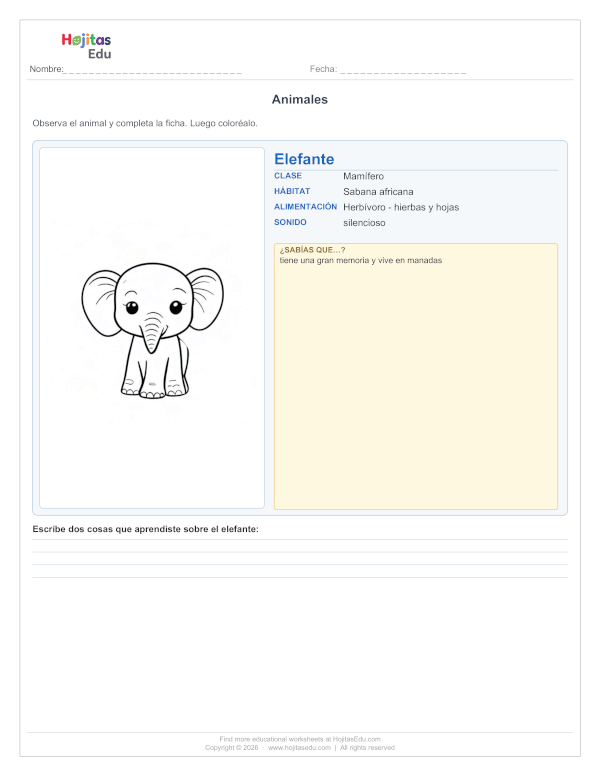 Ficha del Elefante — Hábitat, Alimentación y Datos Curiosos