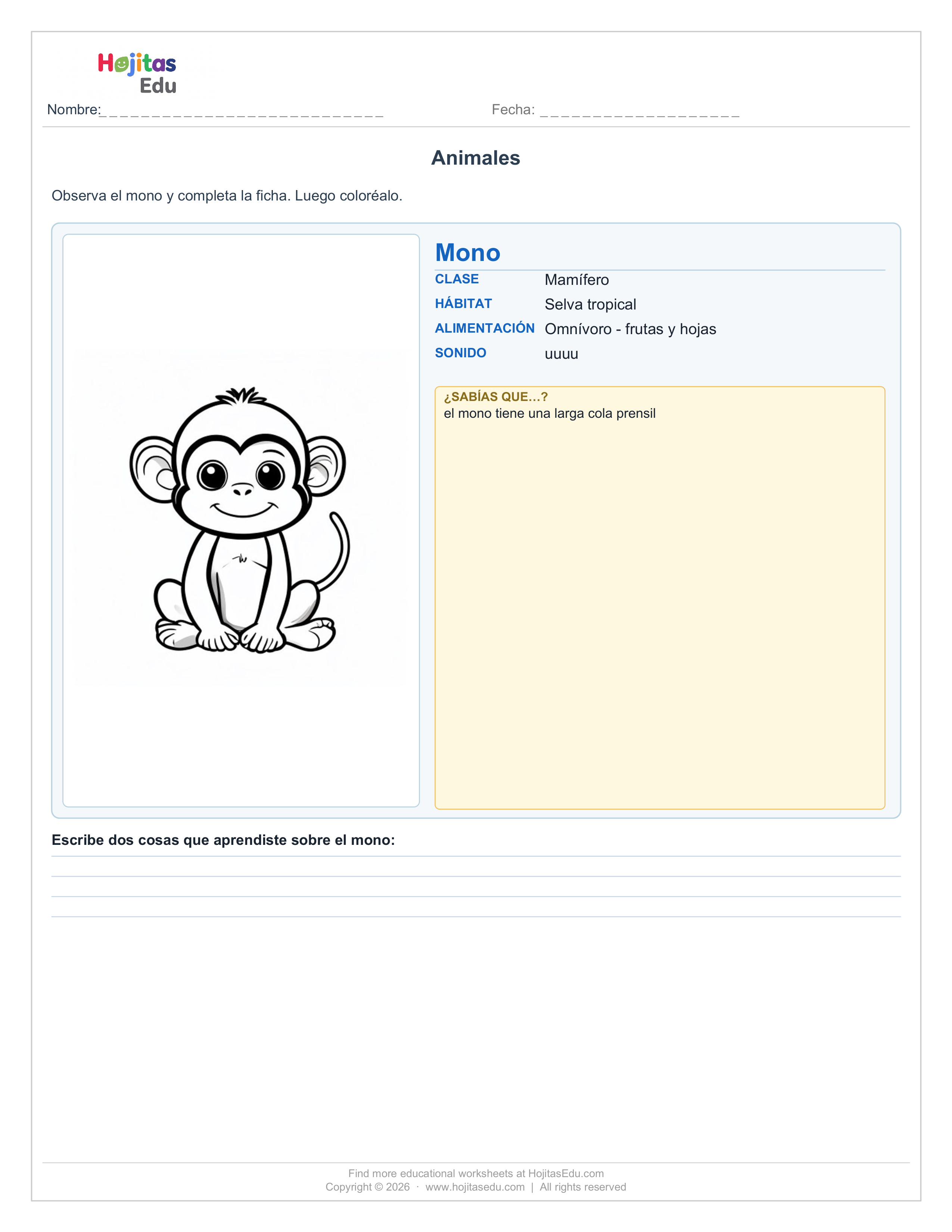 Ficha del Mono — Hábitat, Alimentación y Datos Curiosos