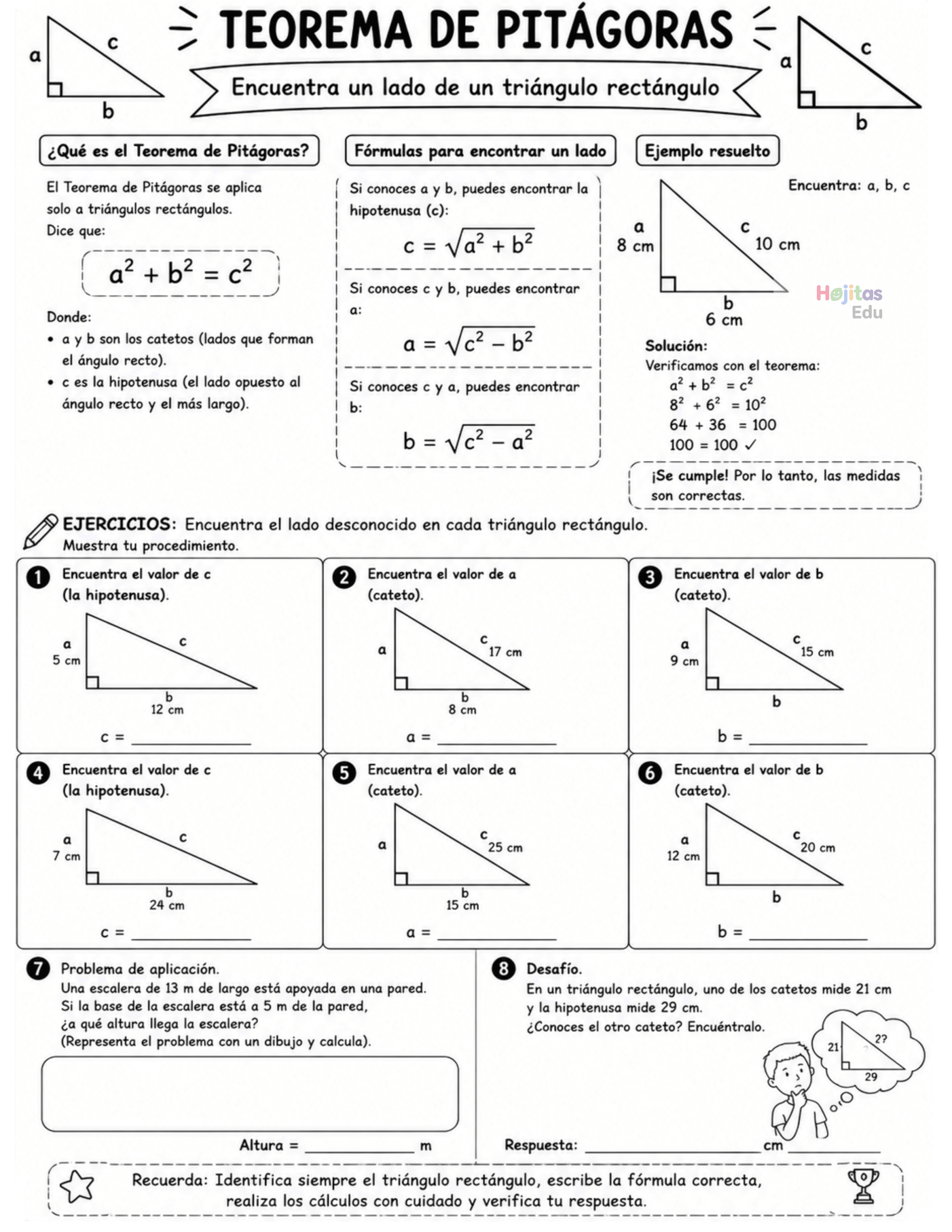 Teorema de Pitágoras: Ejercicios y Problemas Resueltos para Secundaria