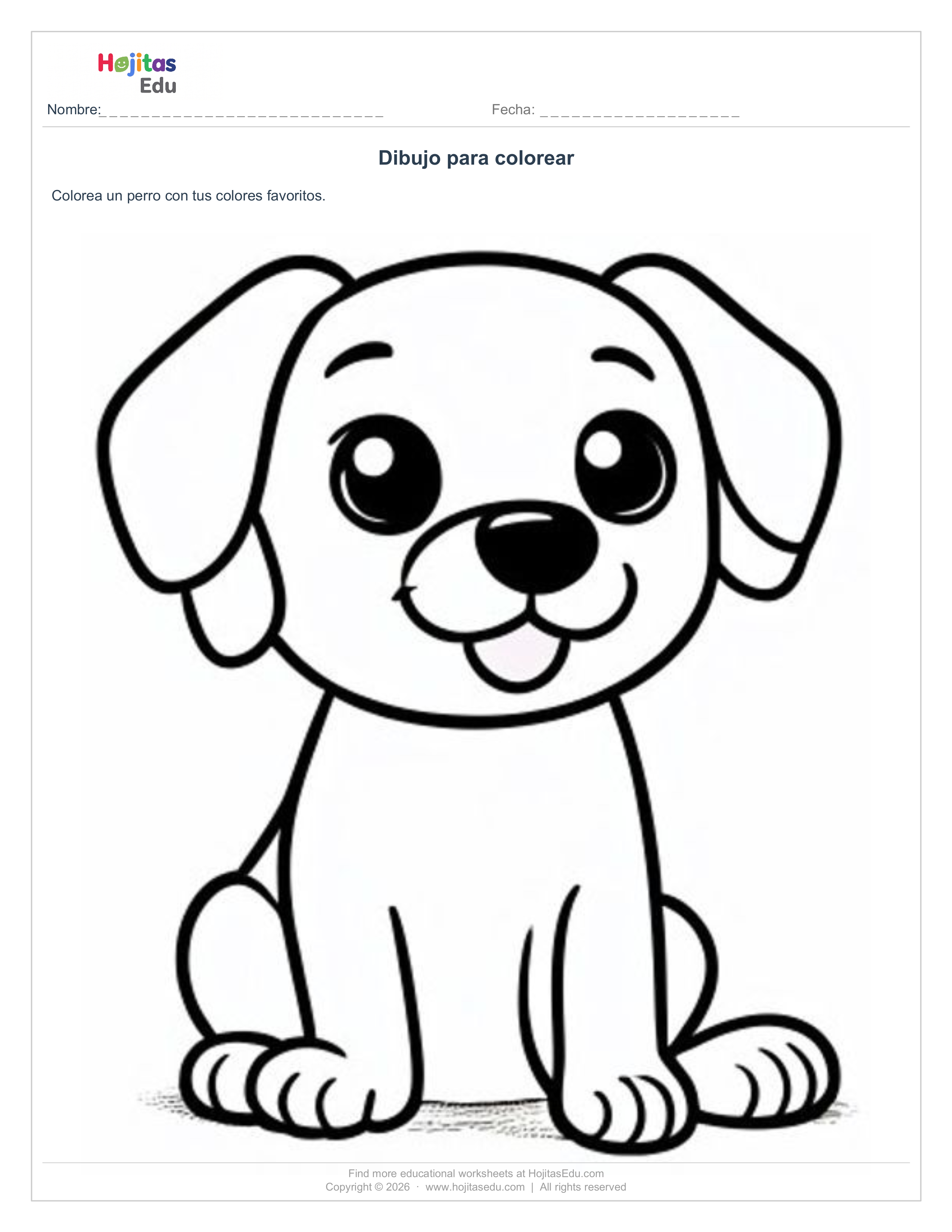 Dibujo para Colorear: Perro — Ficha Imprimible Gratis