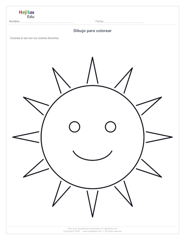 Dibujo para Colorear: Sol — Ficha Imprimible Gratis