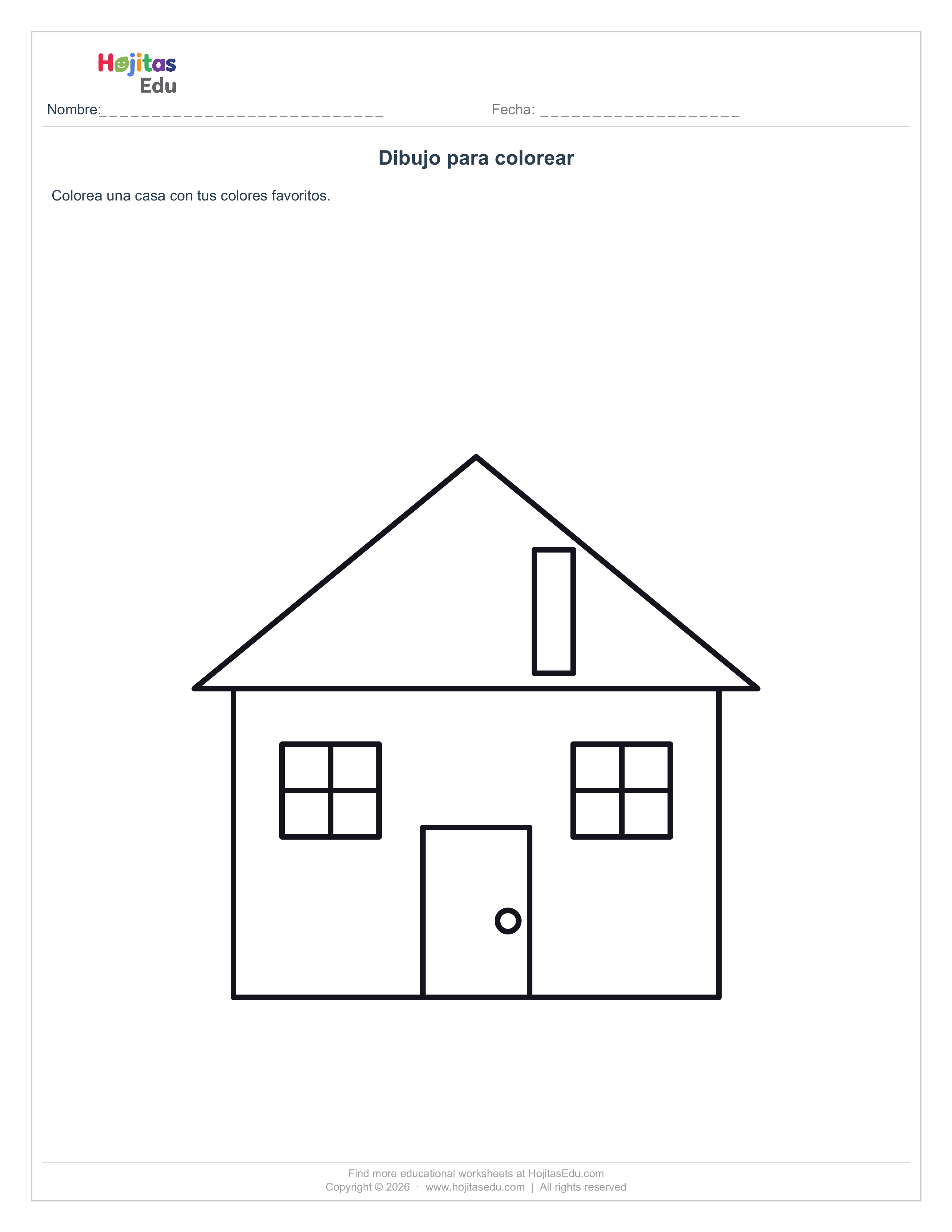 Dibujo para Colorear: Casa — Ficha Imprimible Gratis