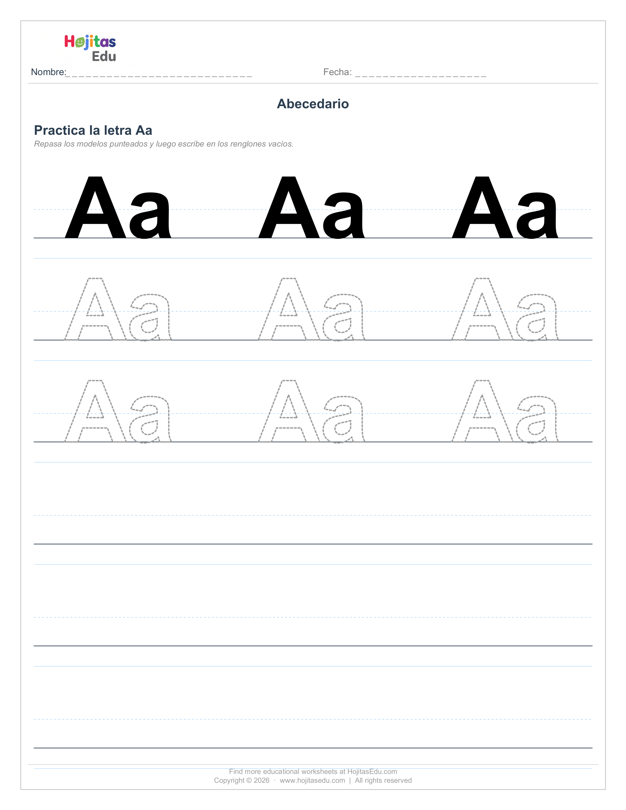 La Letra A — Reconocer, Repasar y Escribir