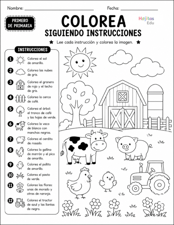 Colorea Siguiendo Instrucciones: La Granja