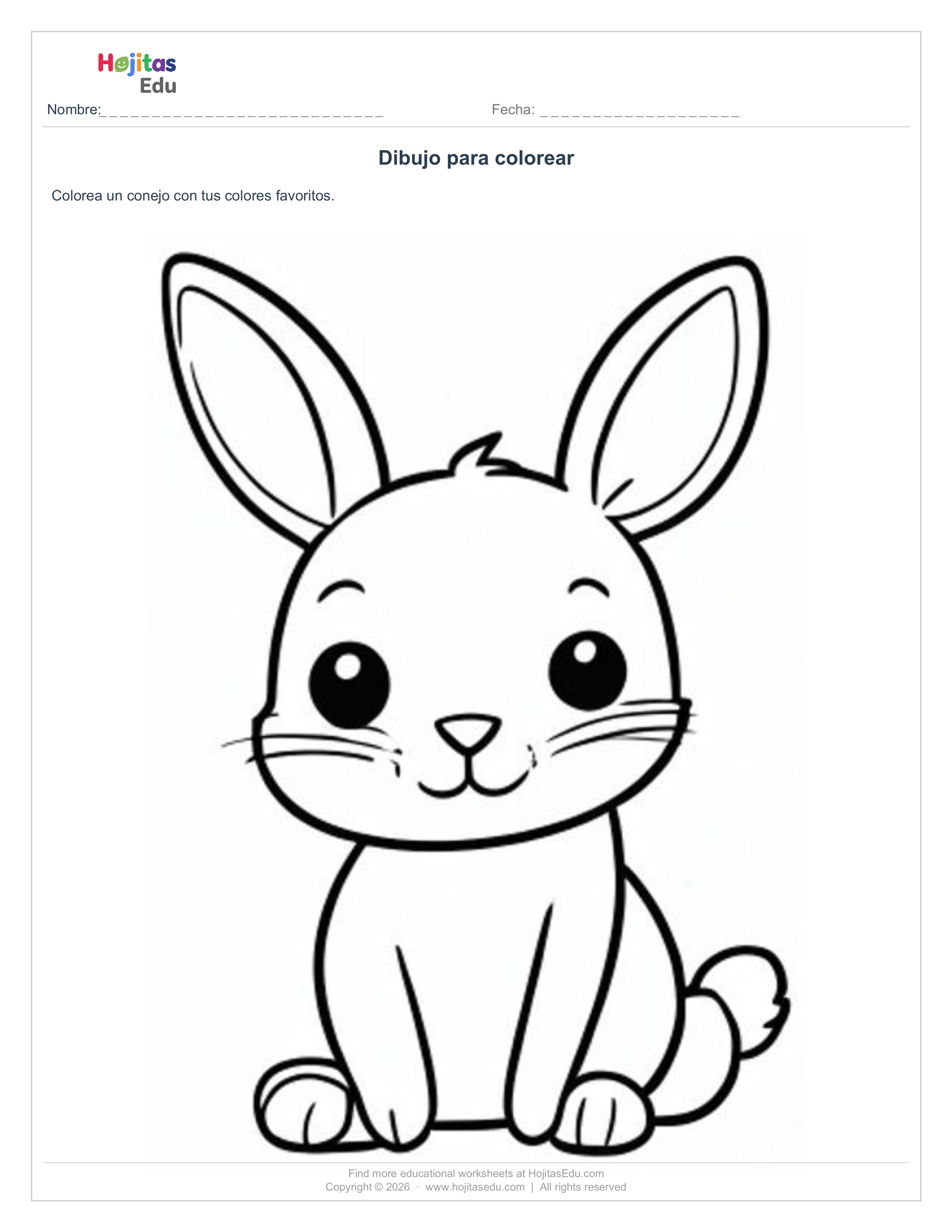 Dibujo para Colorear: Conejo — Ficha Imprimible Gratis