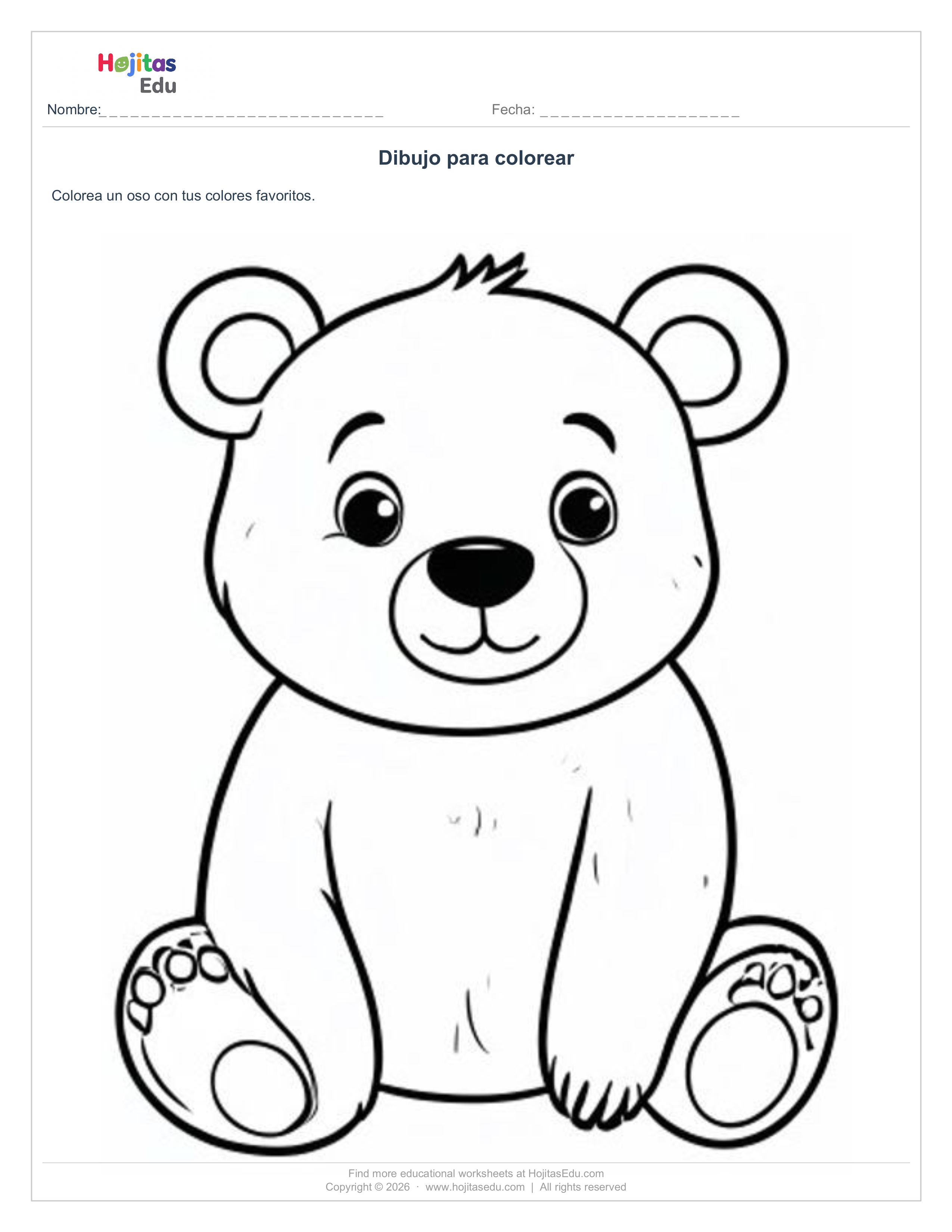 Dibujo para Colorear: Oso — Ficha Imprimible Gratis