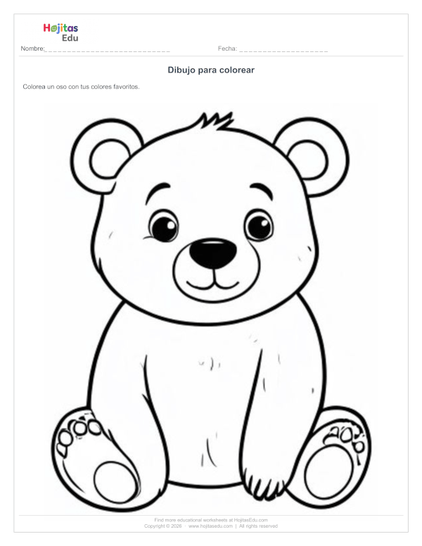 Dibujo para Colorear: Oso — Ficha Imprimible Gratis