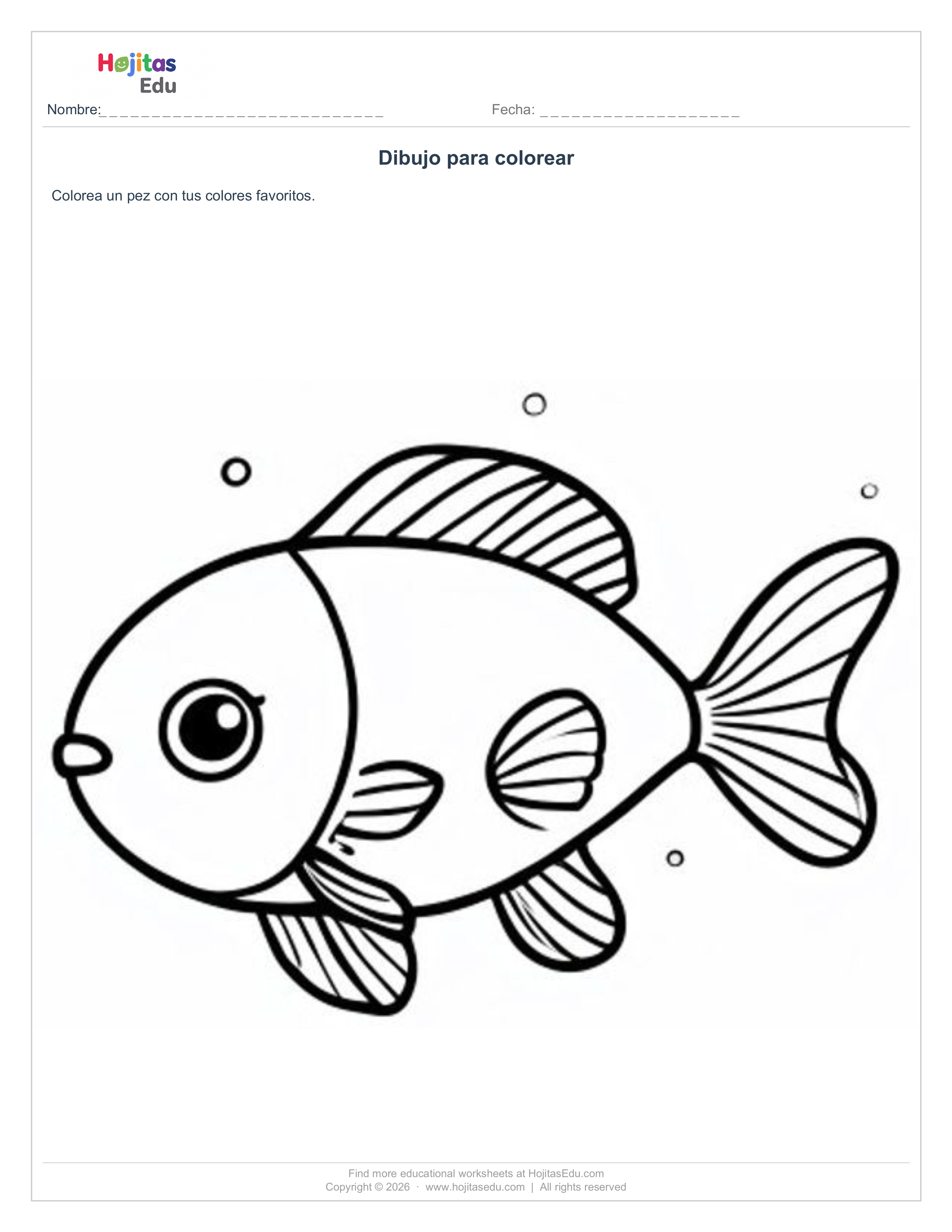 Dibujo para Colorear: Pez — Ficha Imprimible Gratis
