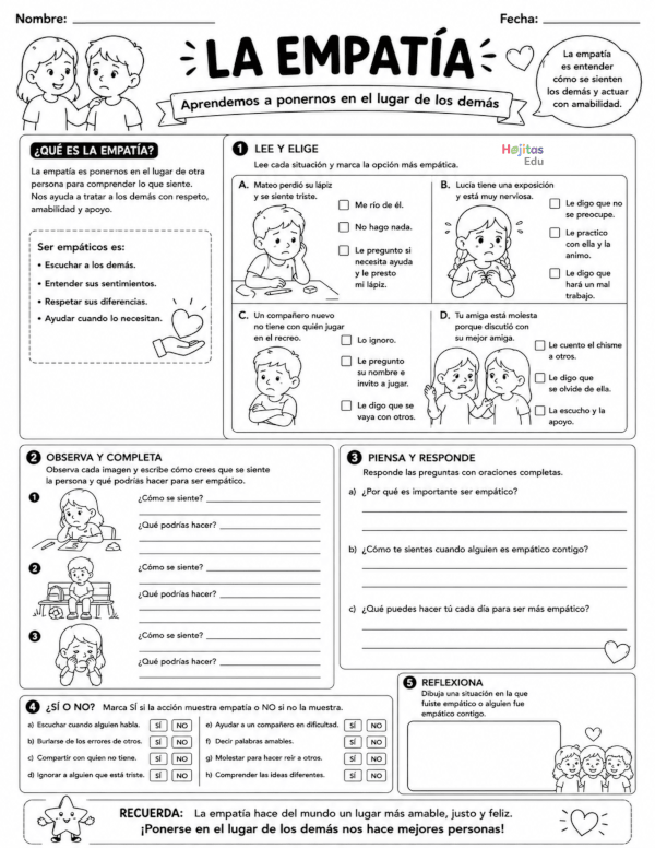 La Empatía para Primaria: Ficha de Ética y Valores