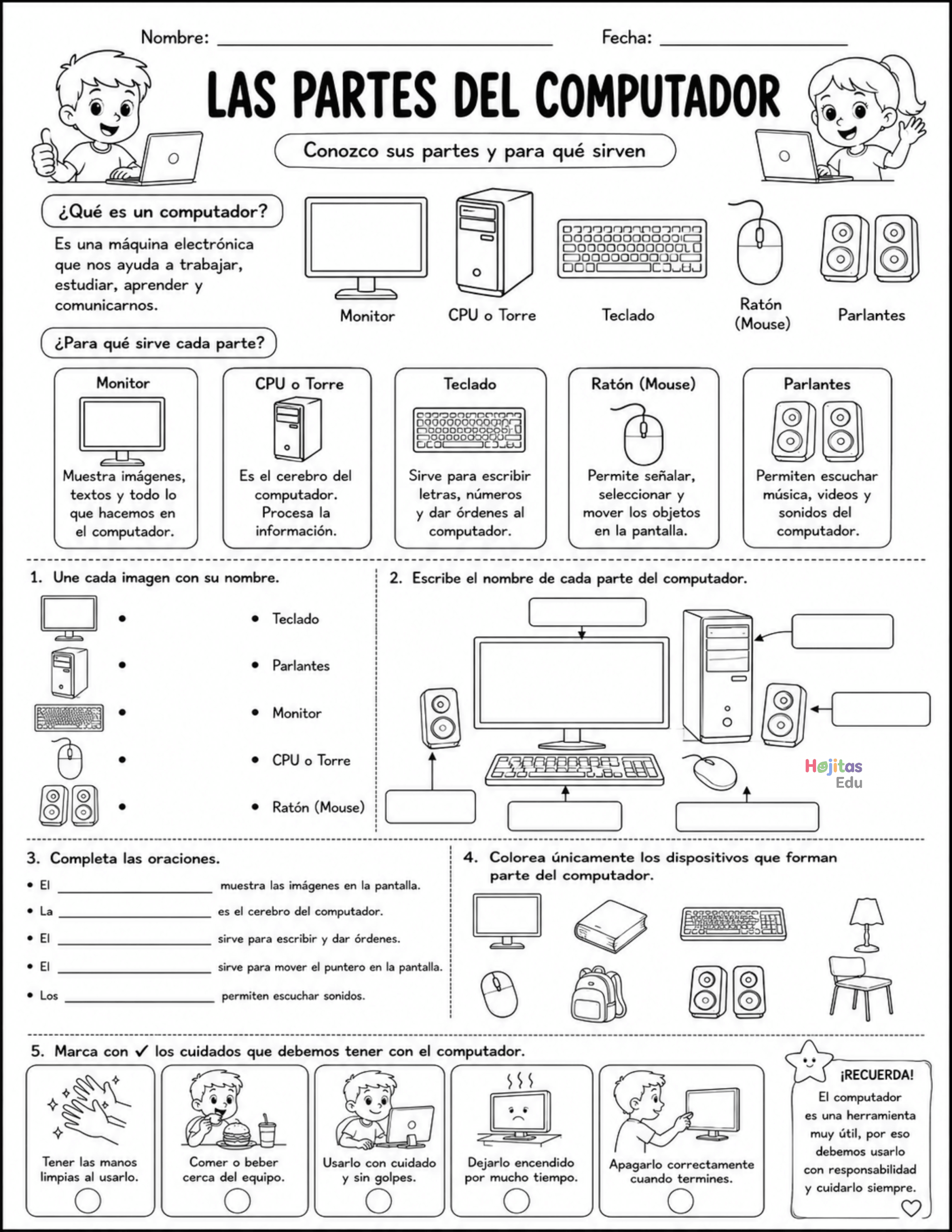 Hoja de trabajo: Las partes del computador