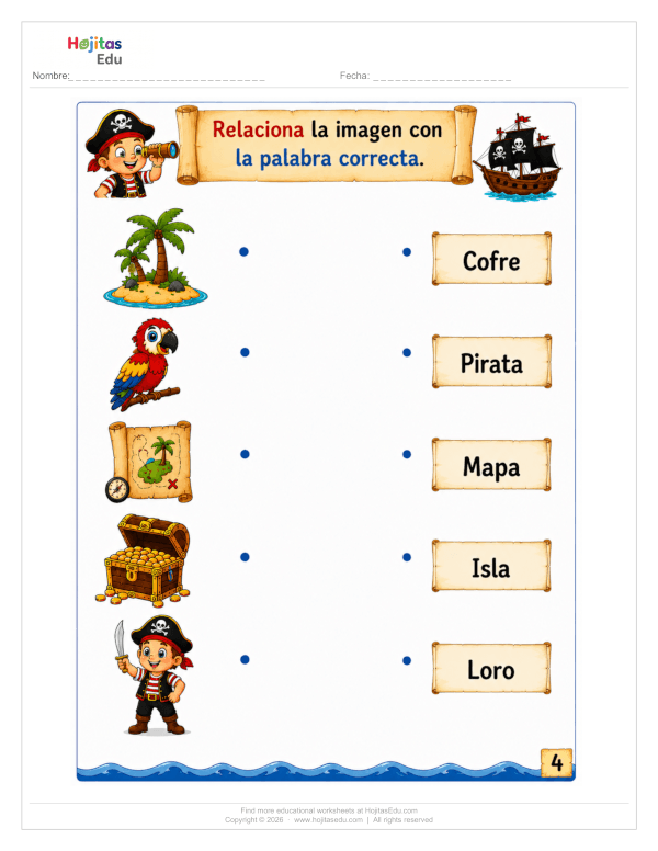 Relaciona la Imagen con su Palabra — Temática Pirata
