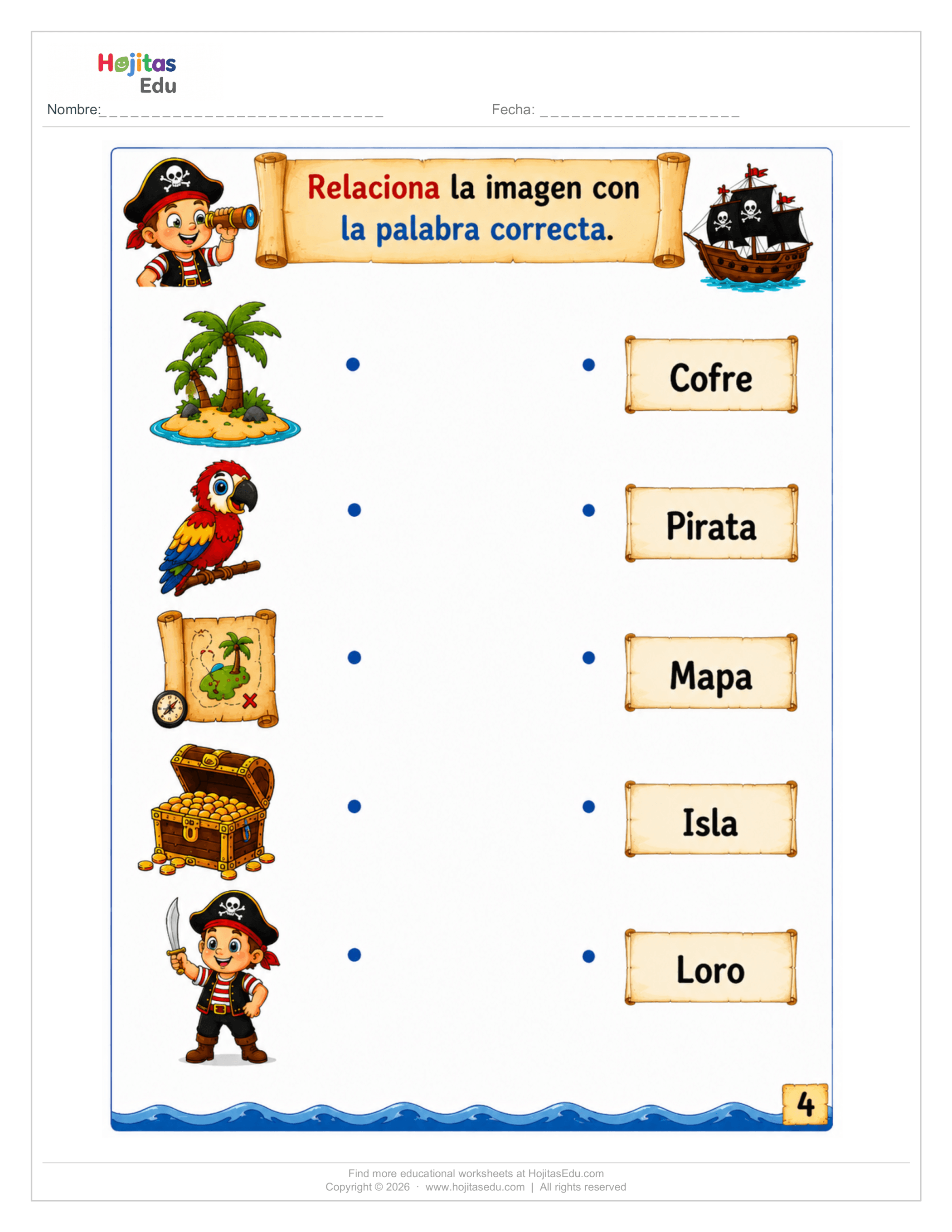Relaciona la Imagen con su Palabra — Temática Pirata