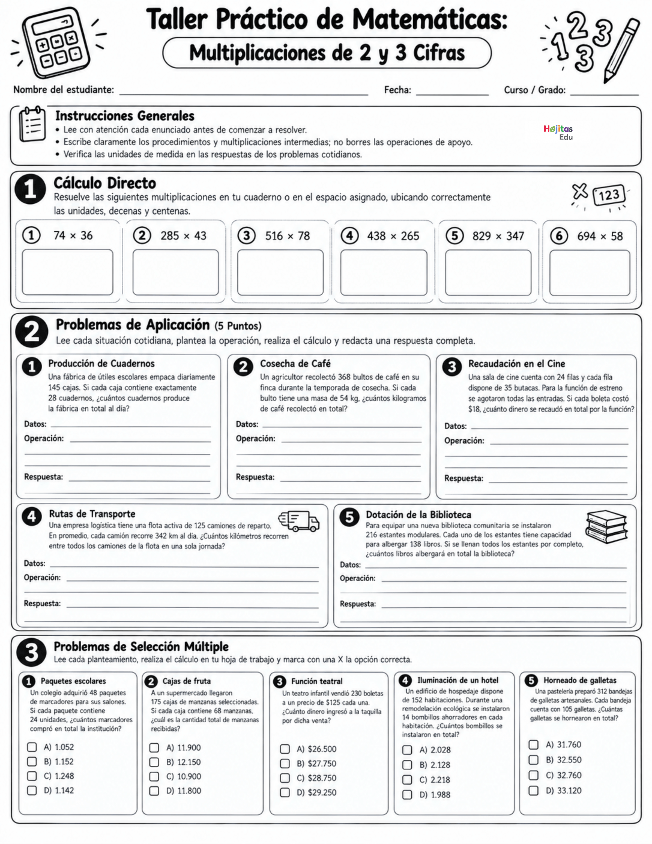 Multiplicaciones de 2 y 3 Cifras | Taller Práctico de Matemáticas