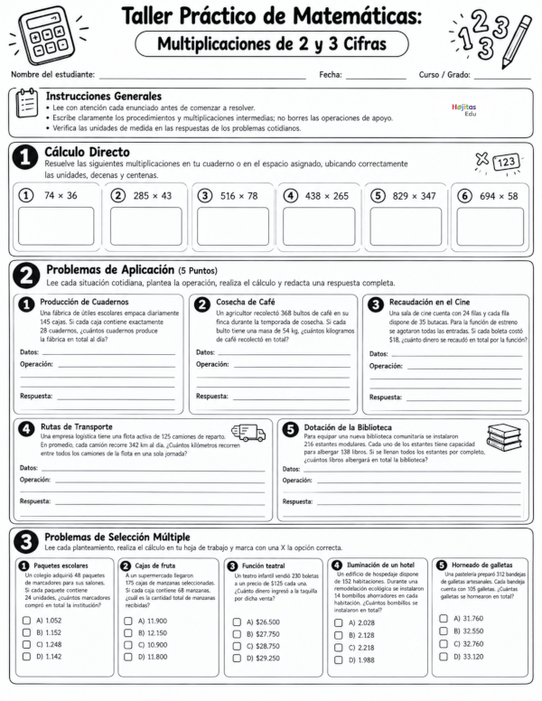 Multiplicaciones de 2 y 3 Cifras | Taller Práctico de Matemáticas