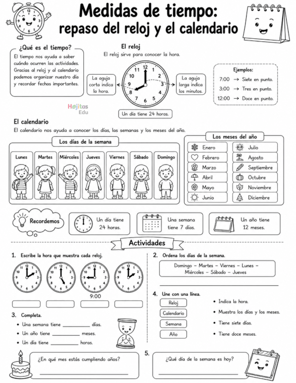 Medidas de Tiempo: Repaso del Reloj y el Calendario