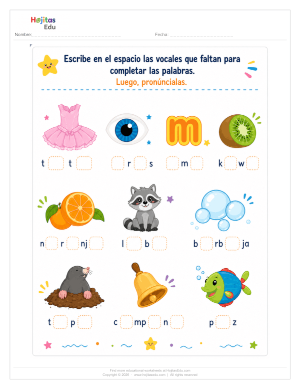 Encierra la Palabra que NO Tiene la Vocal — Ficha de Vocales