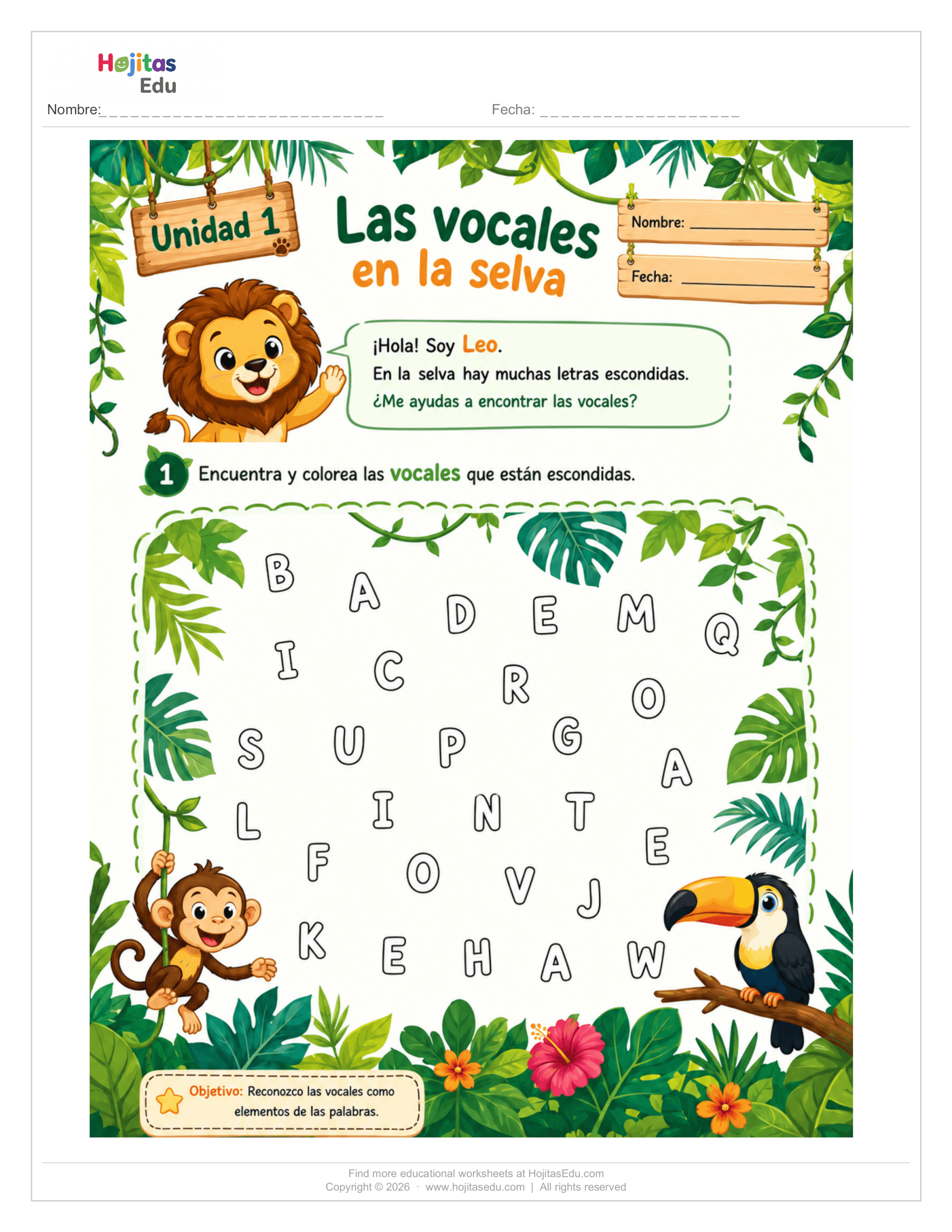 Encuentra y Colorea las Vocales con Leo el León