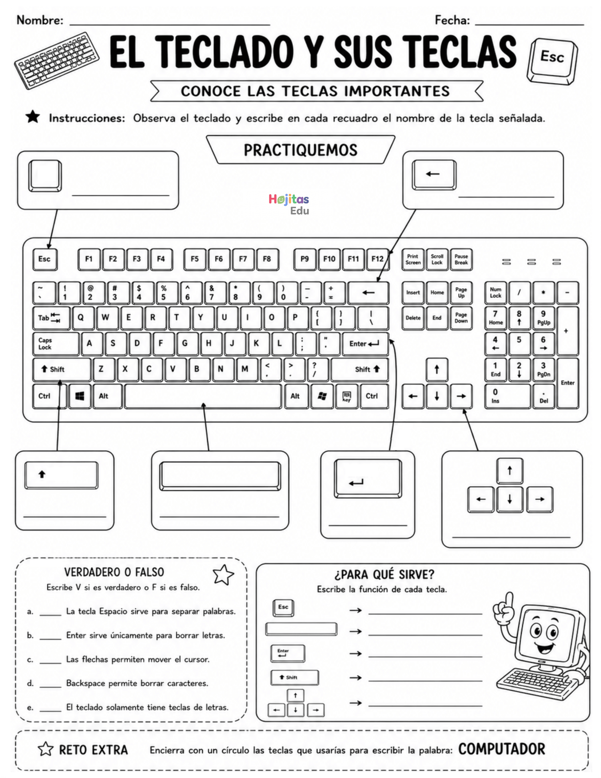 El teclado y sus teclas: funciones y actividades de informática básica