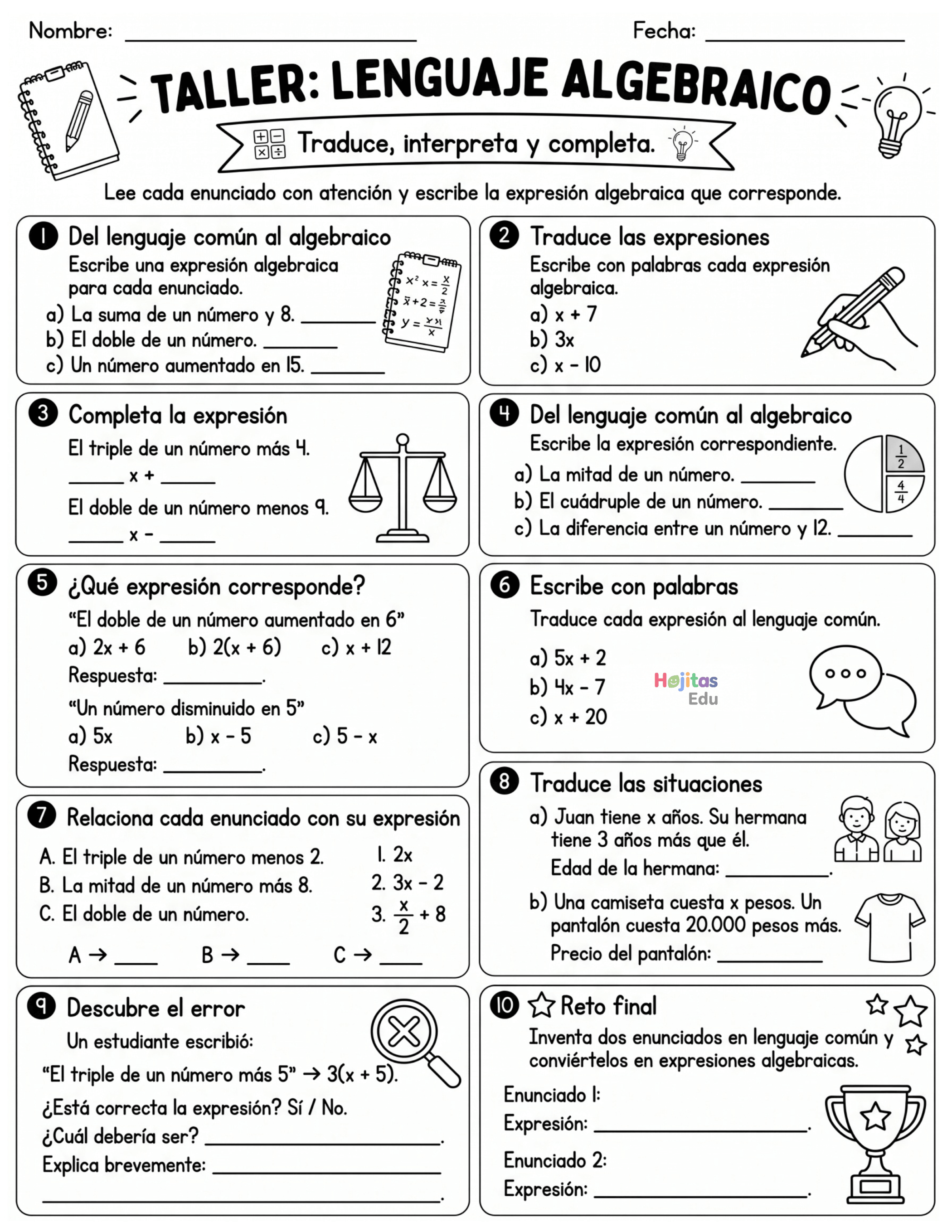 Lenguaje Algebraico: Traduce Enunciados a Expresiones Algebraicas
