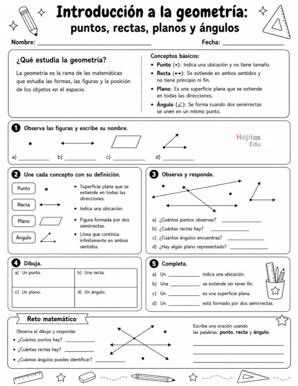 Título SEO:Introducción a la Geometría: Puntos, Rectas, Planos y Ángulos