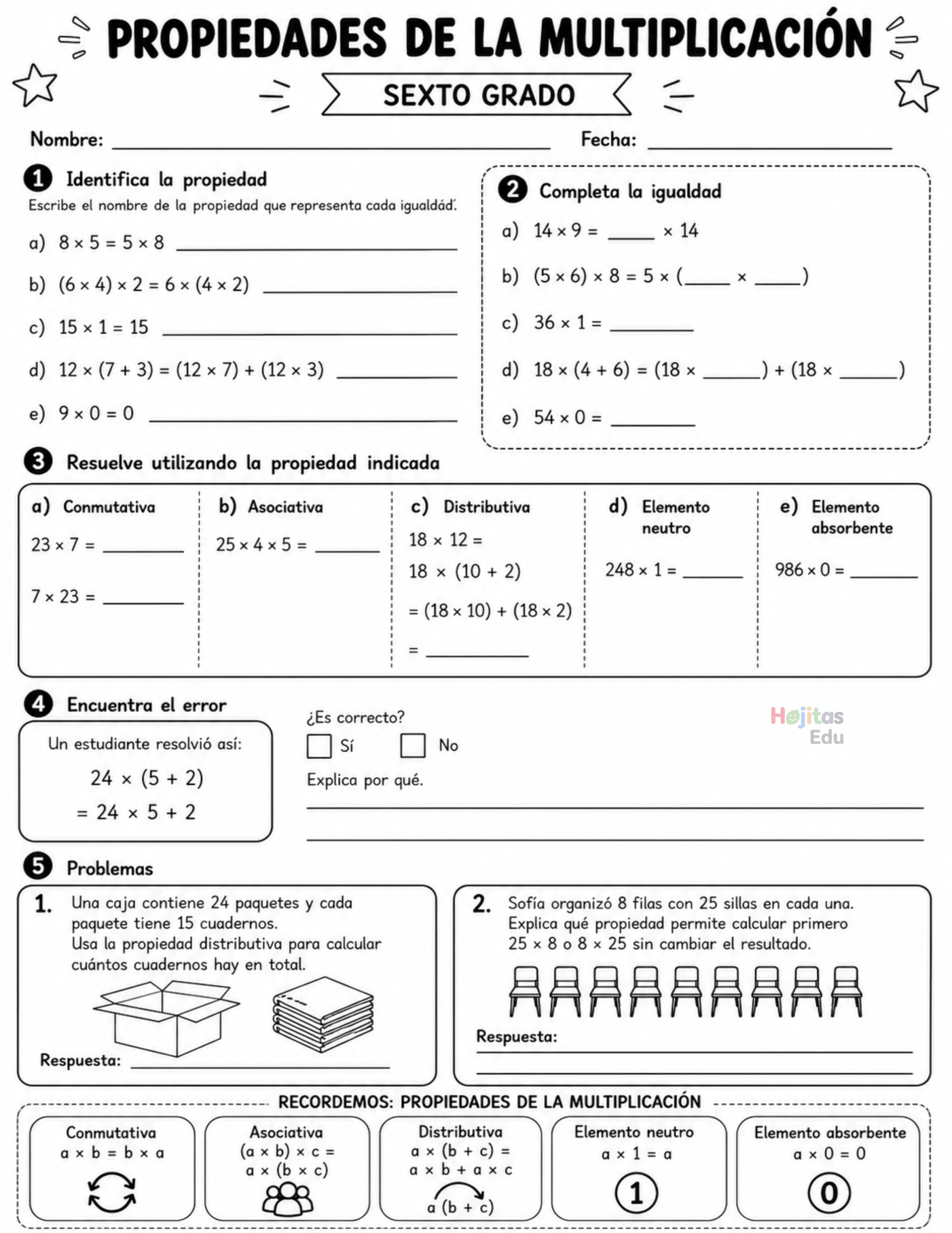 Propiedades de la Multiplicación para Sexto Grado