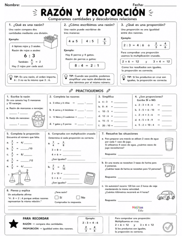 Razón y proporción: ejercicios para comparar cantidades