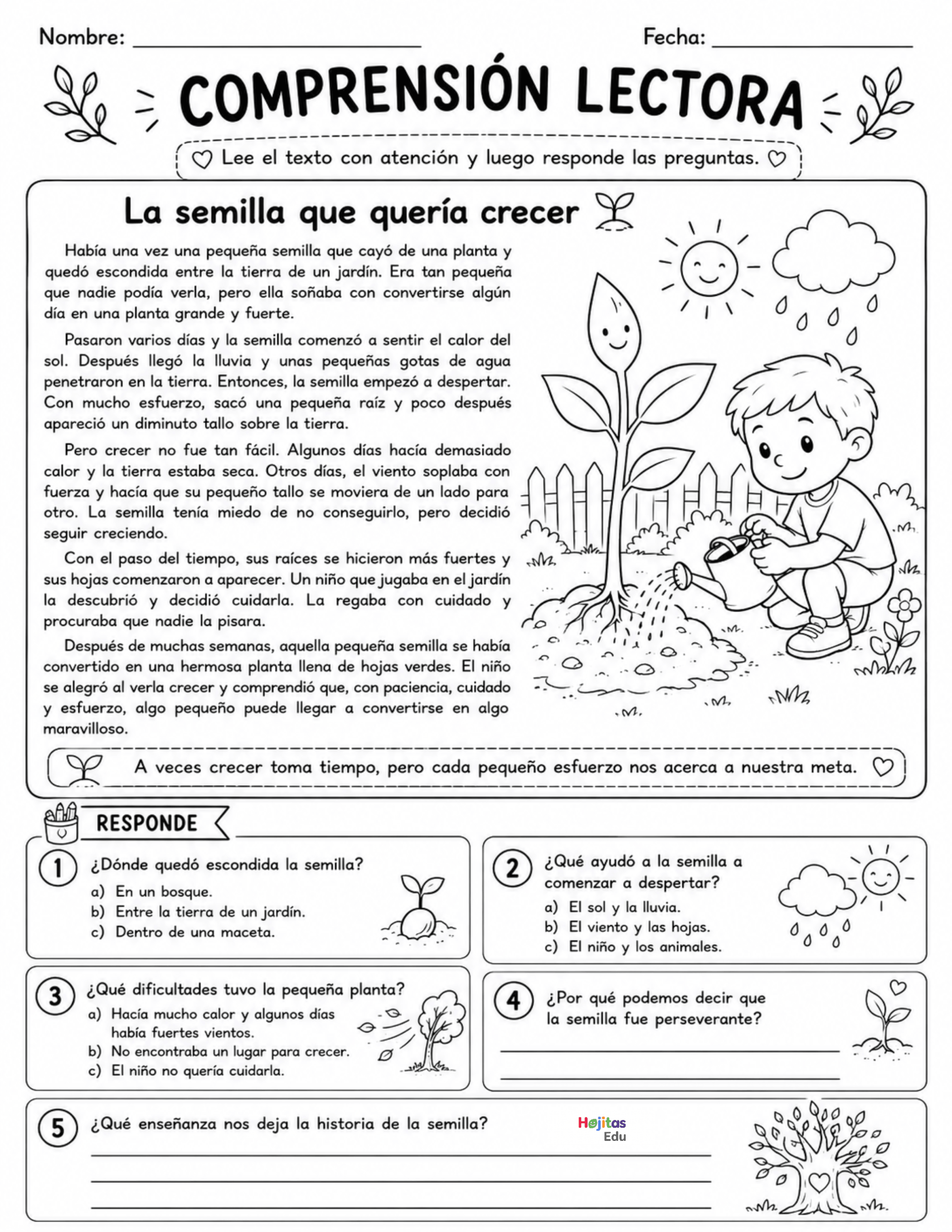 Comprensión Lectora: La Semilla que Quería Crecer