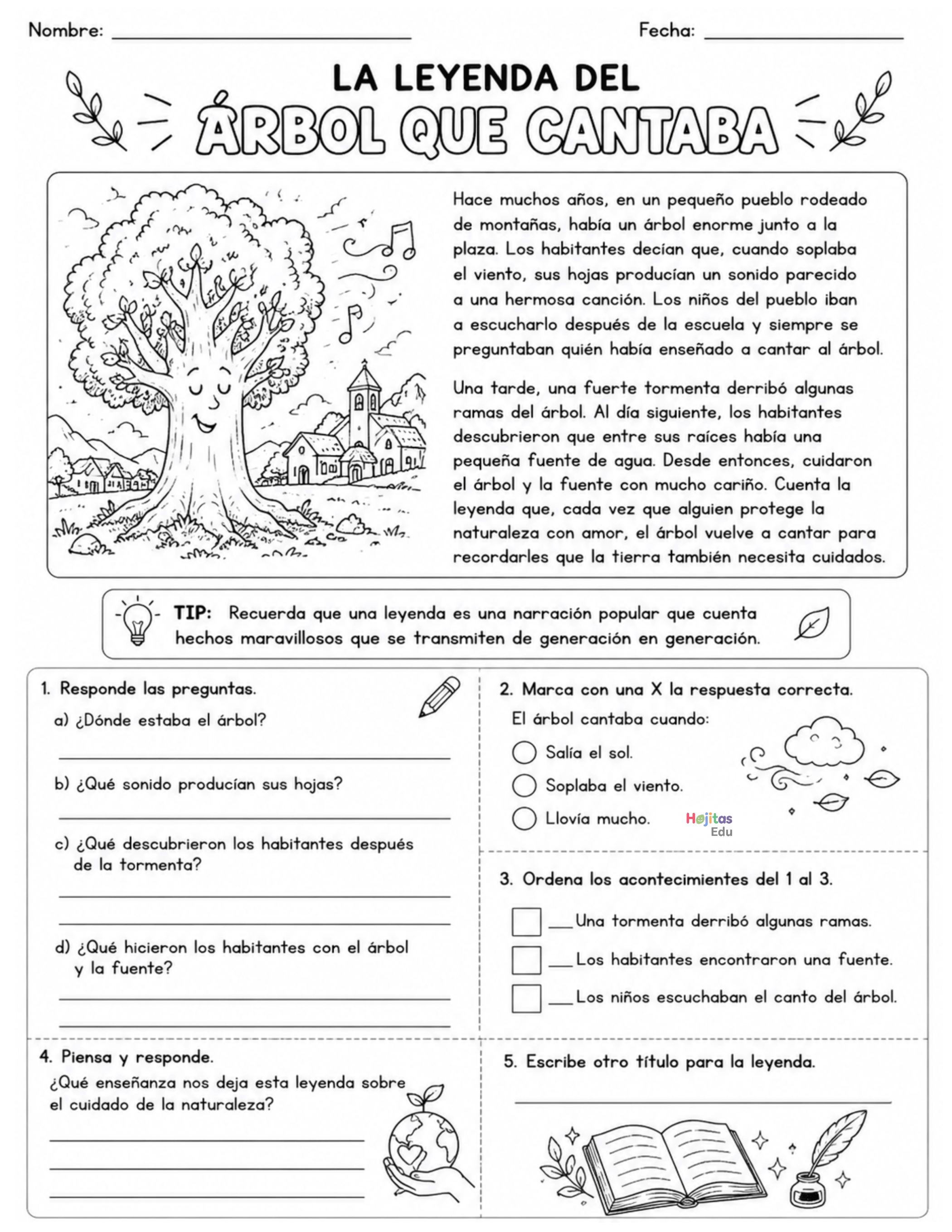 La Leyenda del Árbol que Cantaba: Comprensión Lectora para Primaria