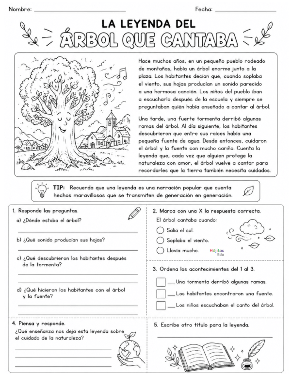La Leyenda del Árbol que Cantaba: Comprensión Lectora para Primaria