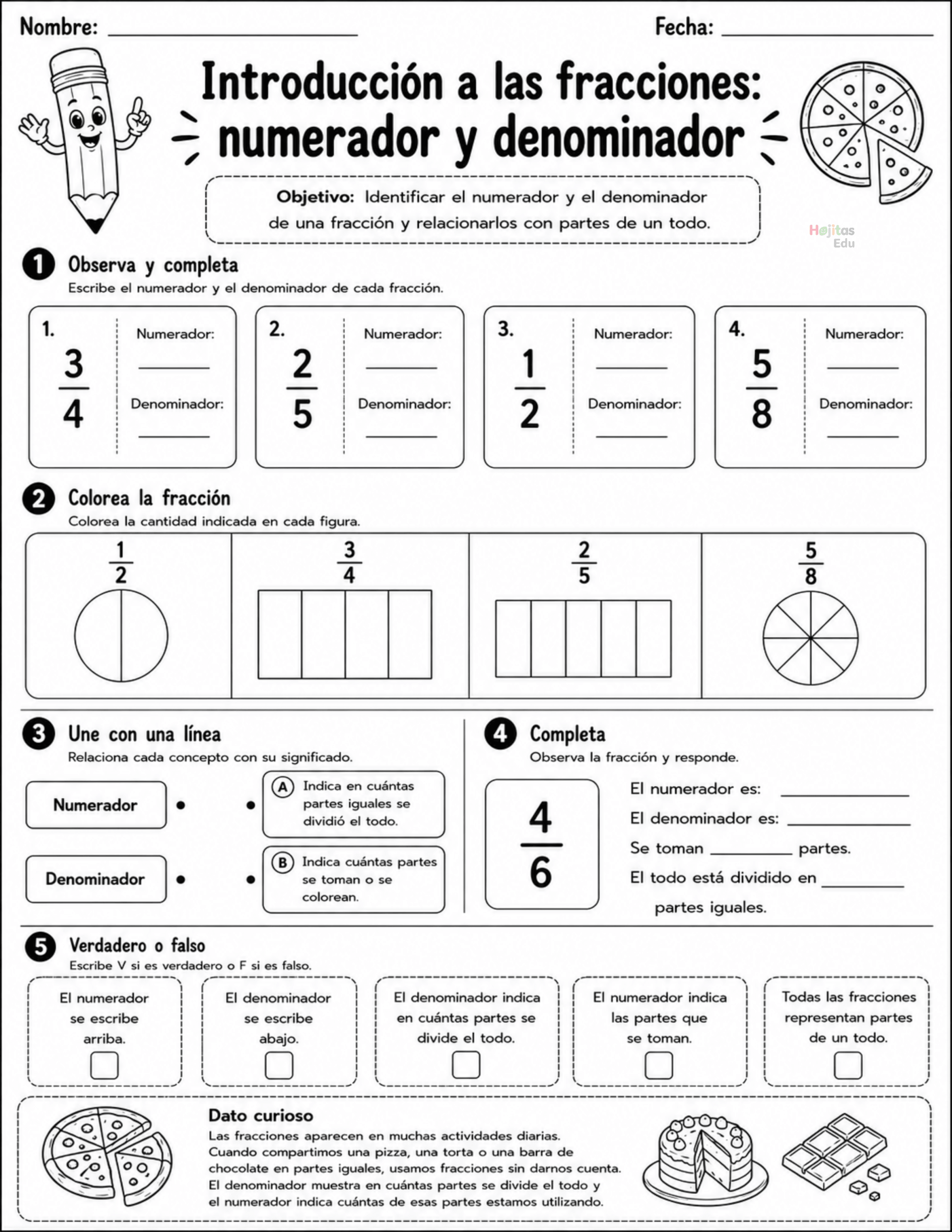 Introducción a las fracciones numerador y denominador