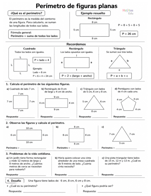 Perímetro de Figuras Planas para Primaria: Taller con Ejercicios y Problemas