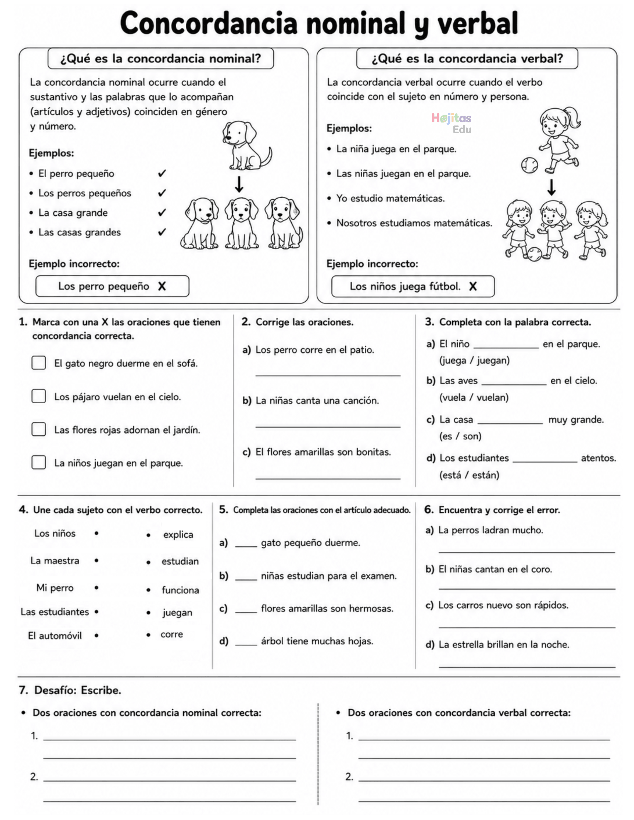 Concordancia Nominal y Verbal para Primaria: Taller de Gramática con Ejercicios