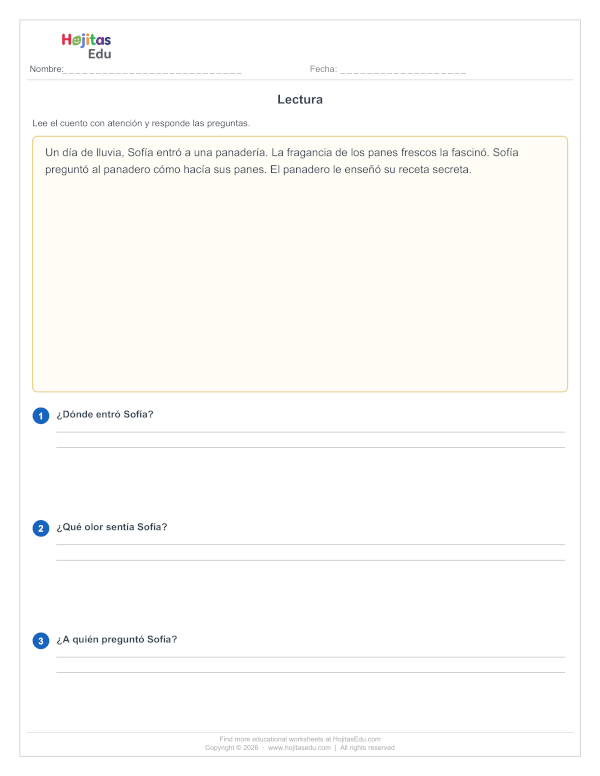 Comprensión Lectora: Sofía en la Panadería — Cuento para 5° Primaria