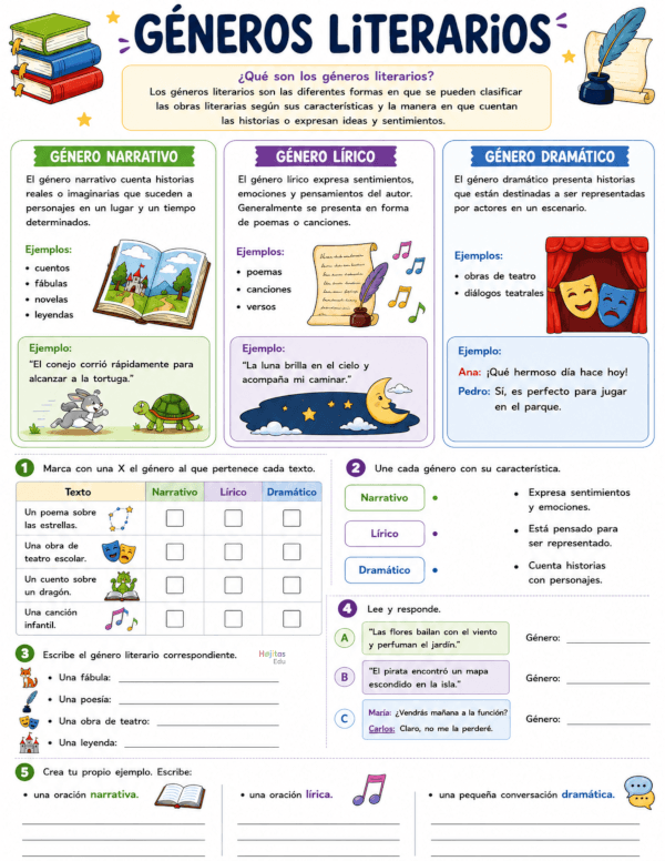 Géneros Literarios para Primaria: Taller de Literatura con Actividades y Ejercicios