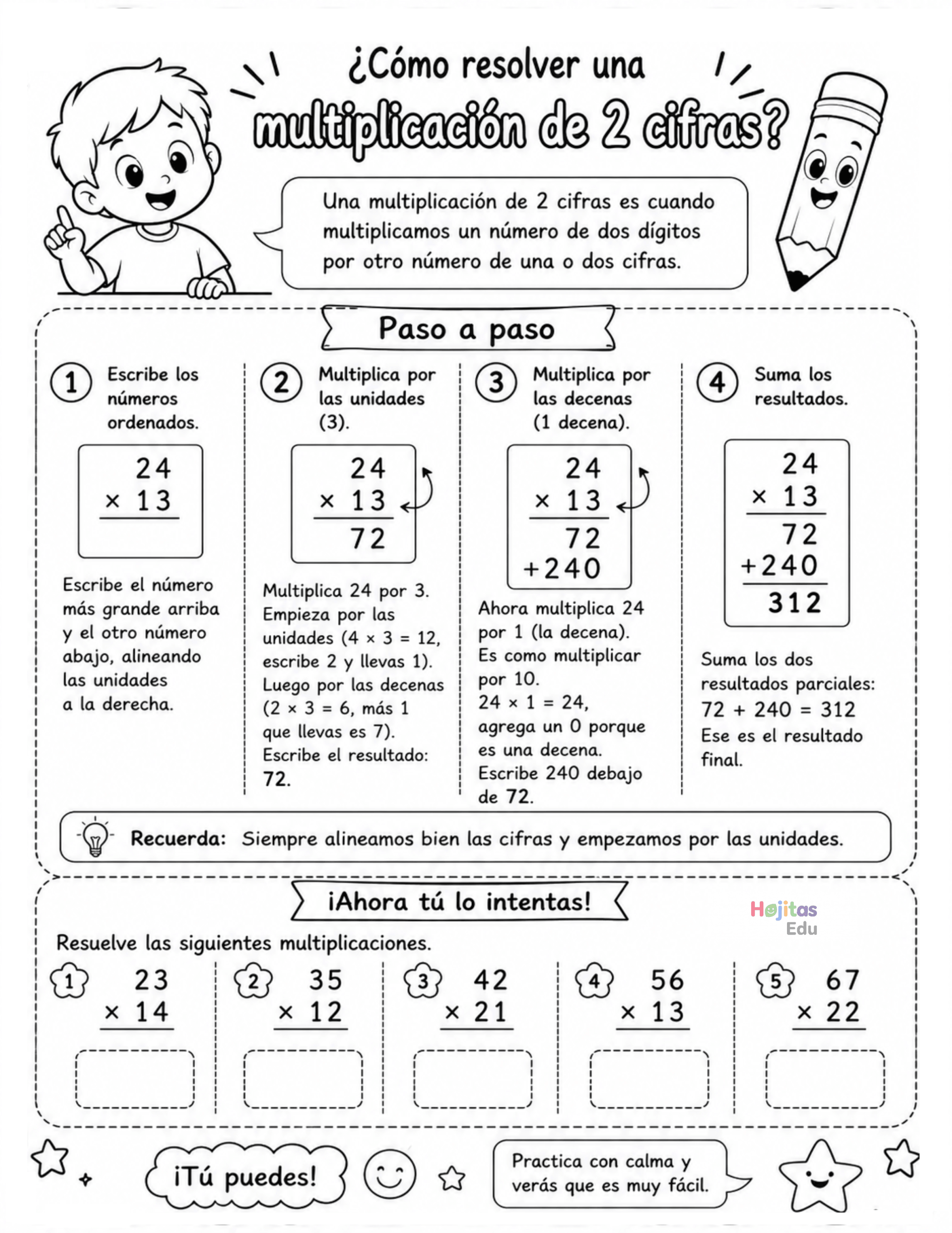Multiplicación de 2 cifras paso a paso | Aprende a multiplicar fácilmente con ejercicios