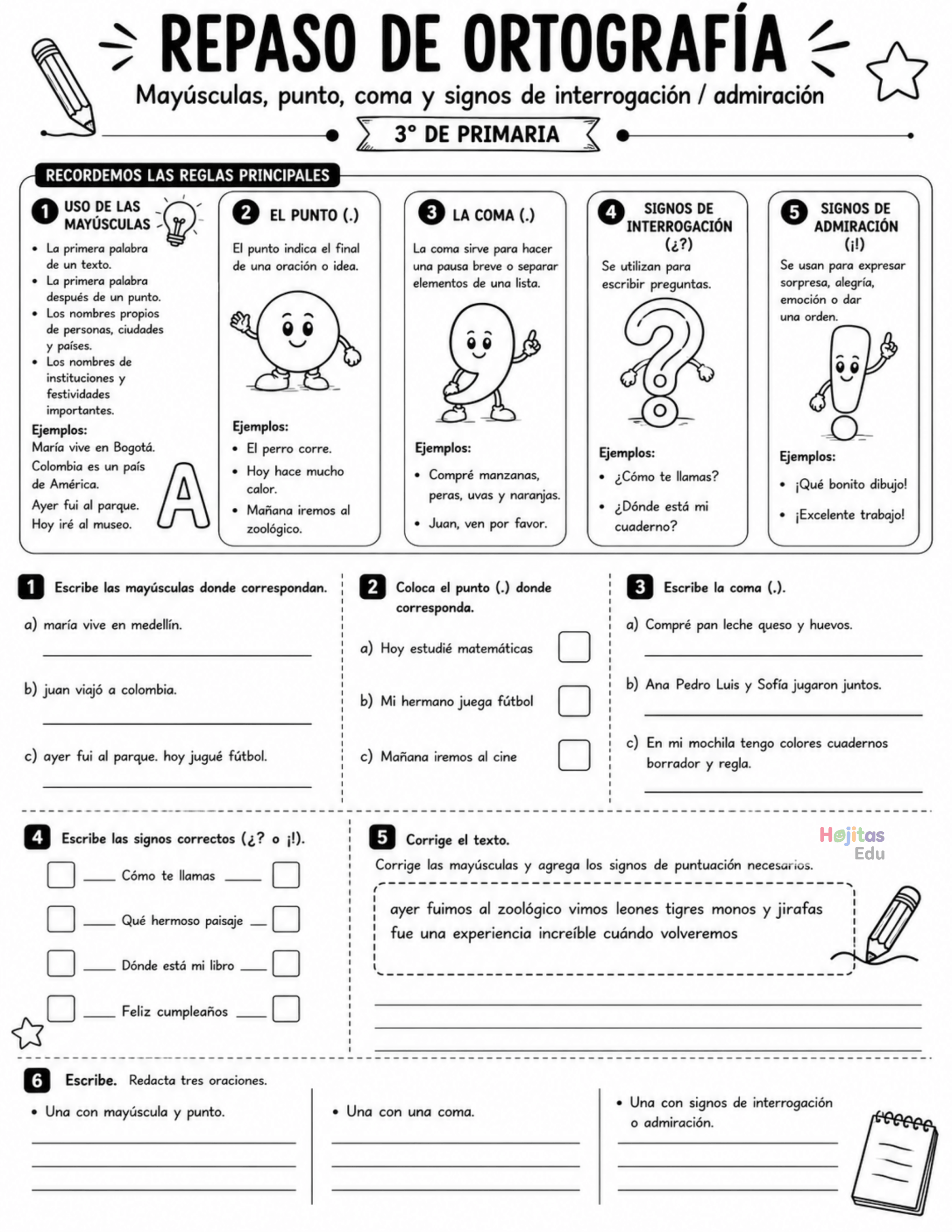 Repaso de Ortografía – Mayúsculas, Punto, Coma y Signos de Interrogación y Admiración