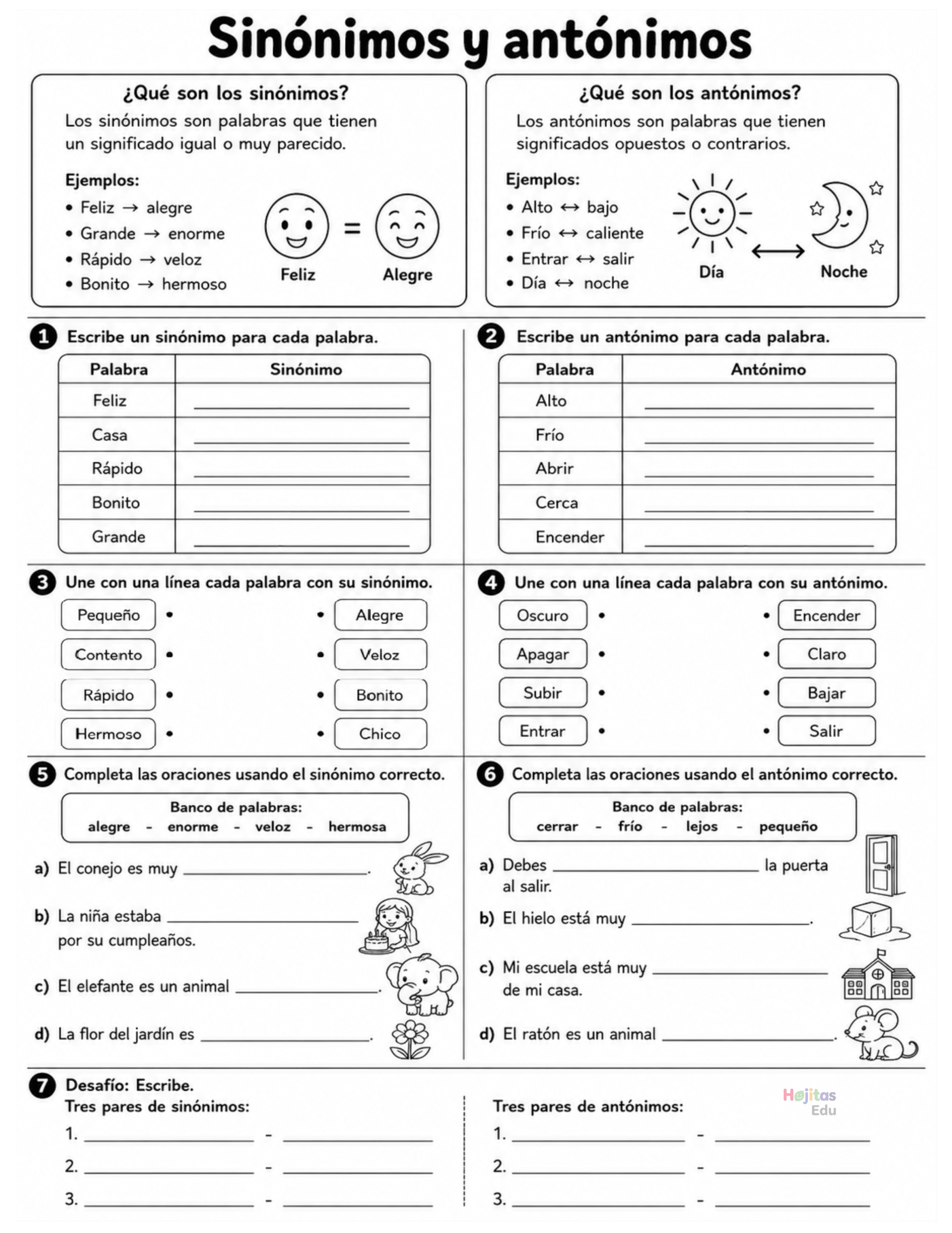 Sinónimos y Antónimos para Primaria: Taller de Vocabulario con Actividades y Ejercicios