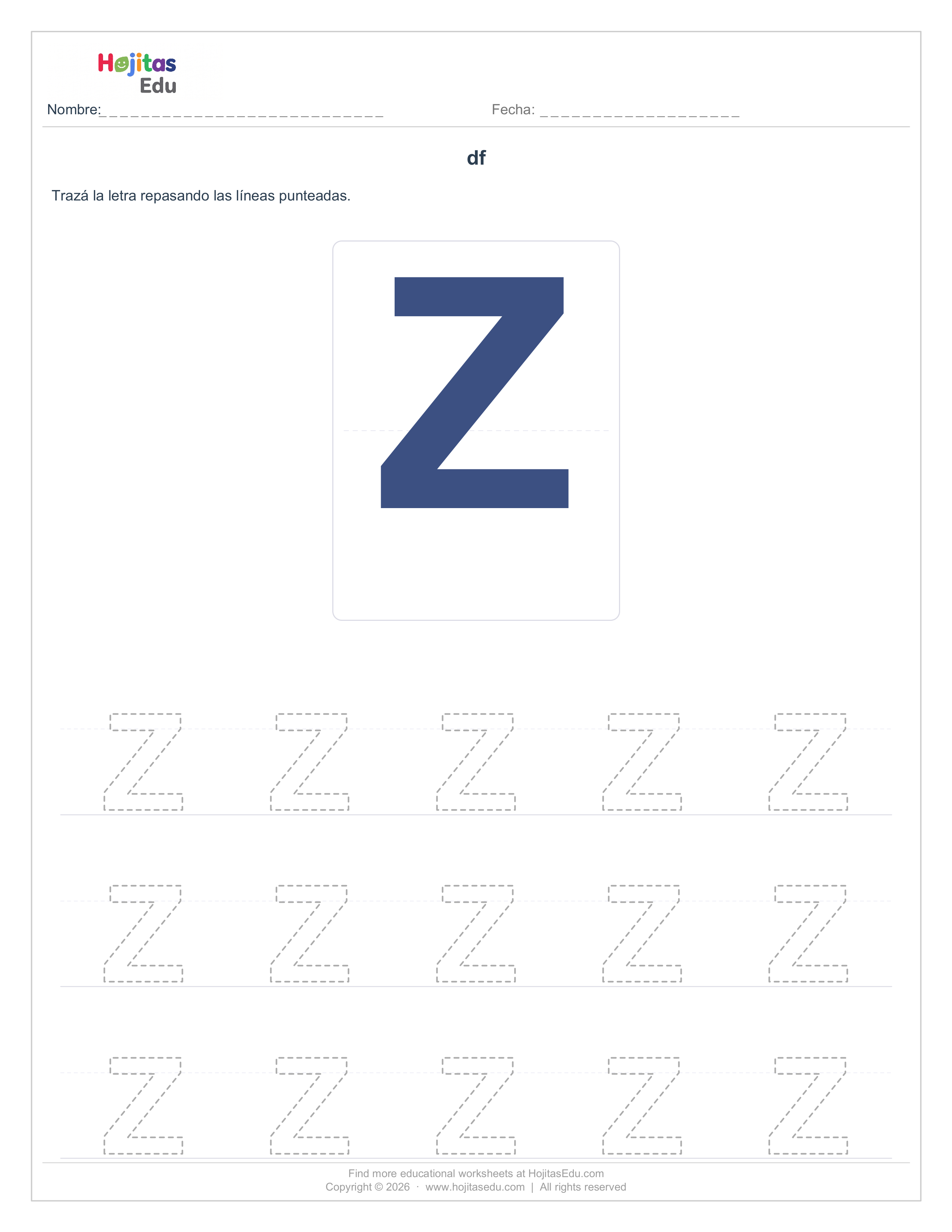 Aprende a Trazar la Letra Z — Ficha con Trazos Guía