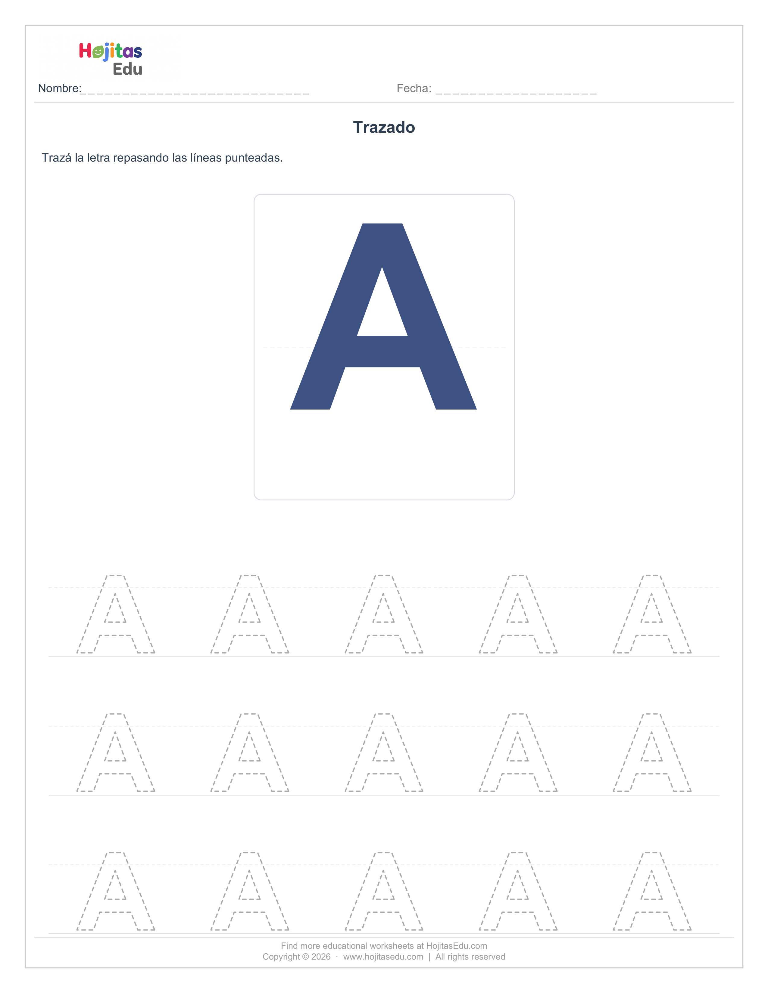 Aprende a Trazar la Letra A — Ficha con Trazos Guía