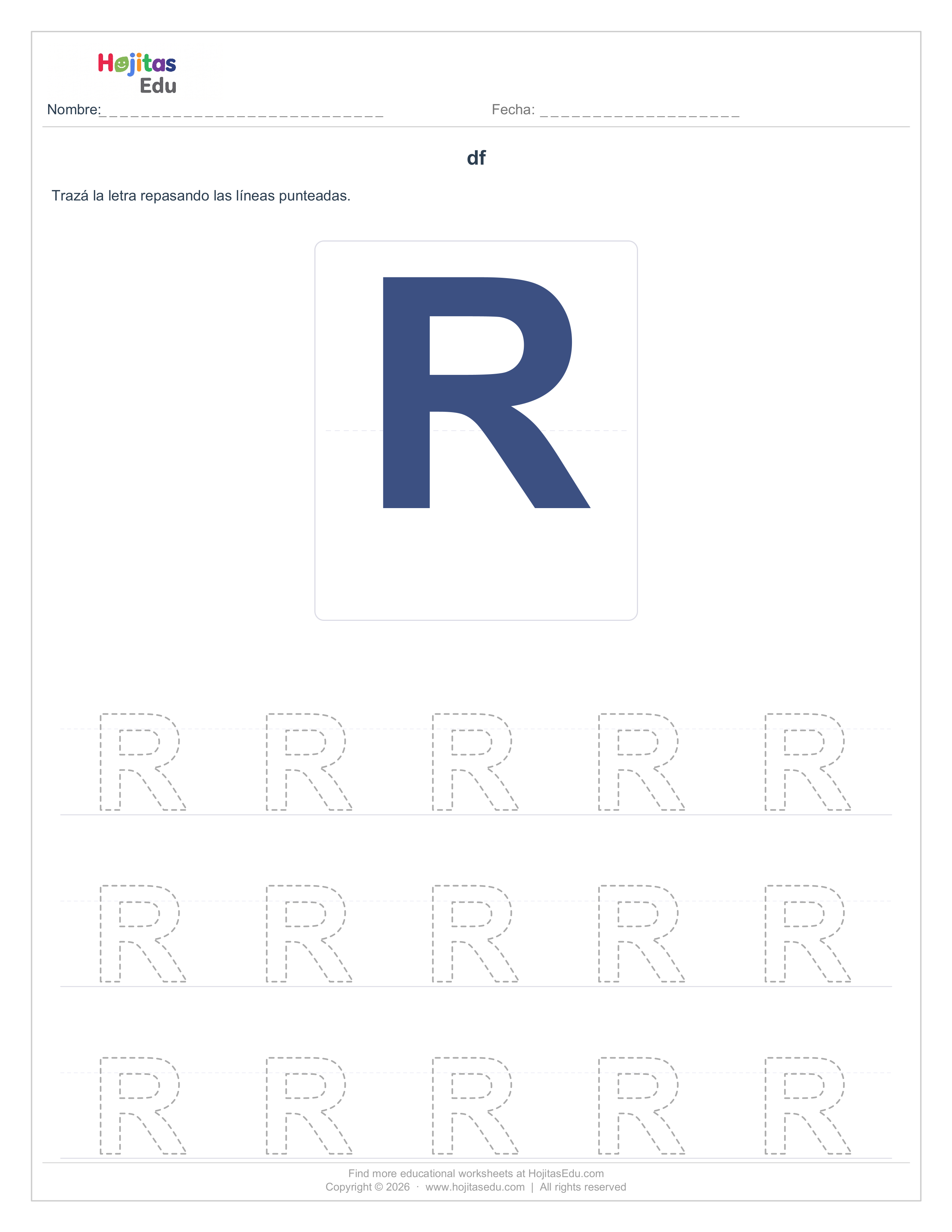 Aprende a Trazar la Letra R — Ficha con Trazos Guía