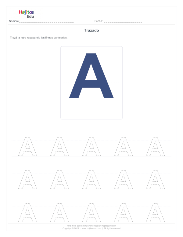 Aprende a Trazar la Letra A — Ficha con Trazos Guía