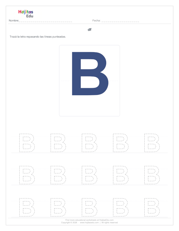 Aprende a Trazar la Letra B — Ficha con Trazos Guía
