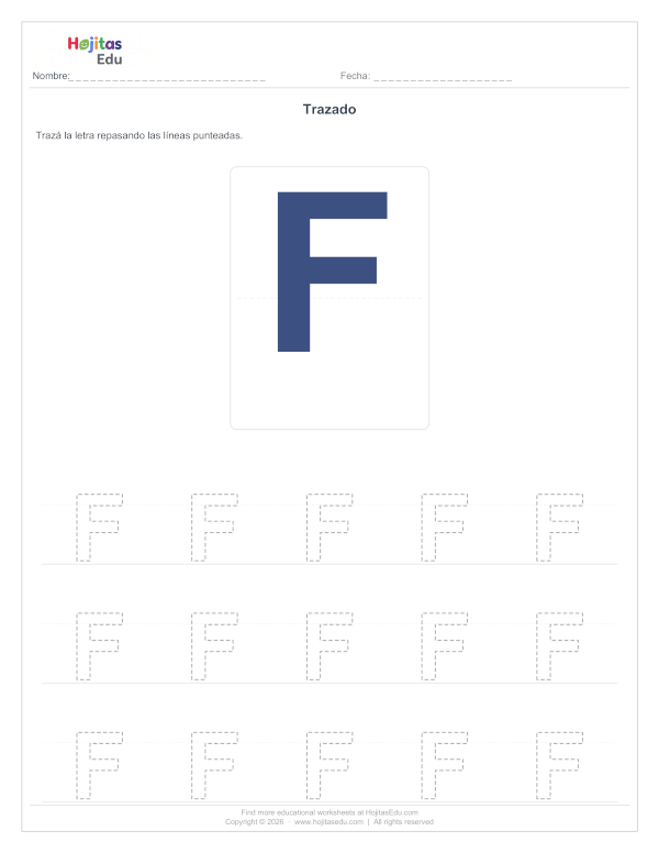 Aprende a Trazar la Letra F — Ficha con Trazos Guía